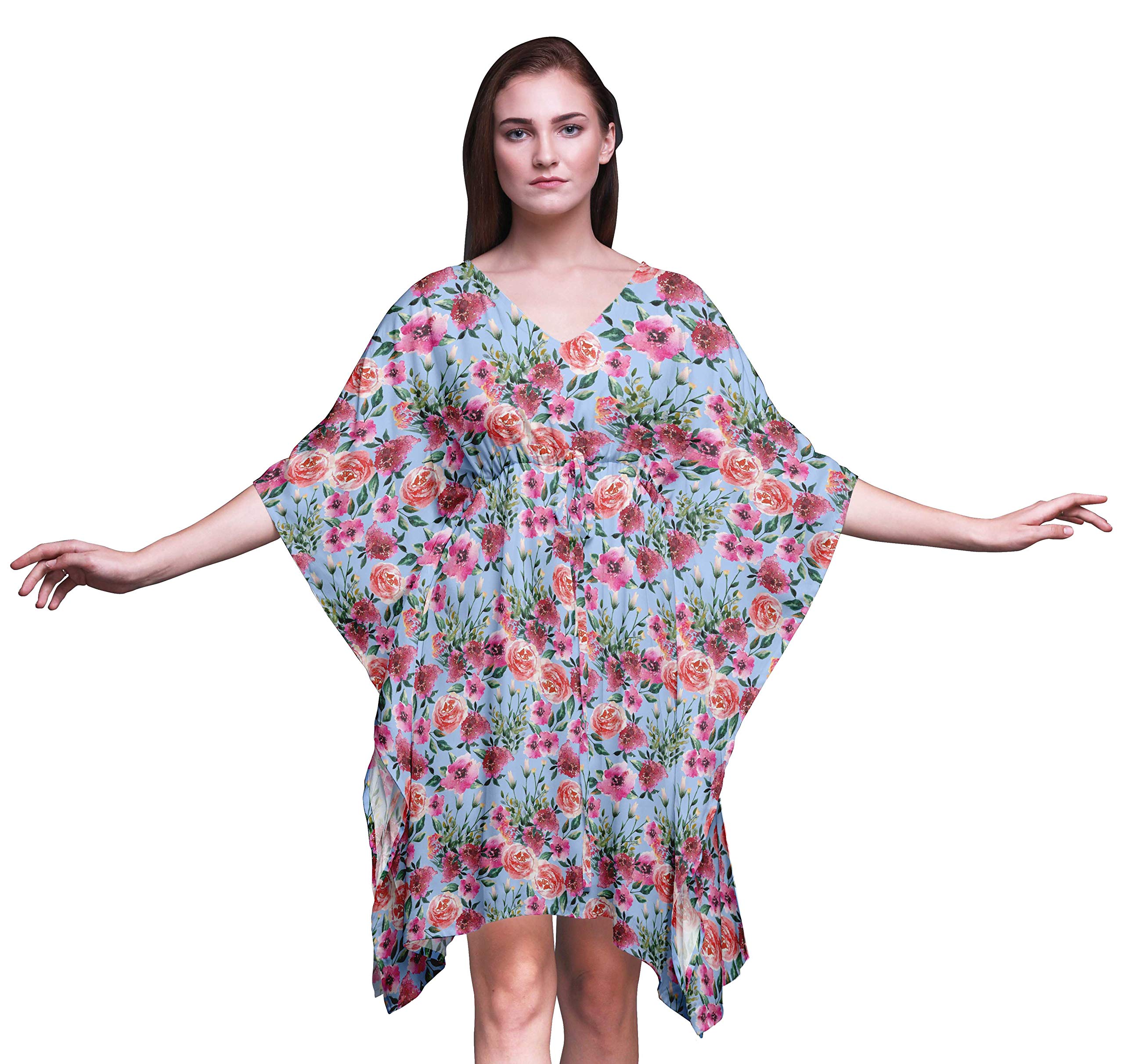 Bimba Women's Short Caftan Midi Dress - Beach Cover Up, Swimwear Wrap, Boho Summer Dress for Pool, Vacation & Resort Wear