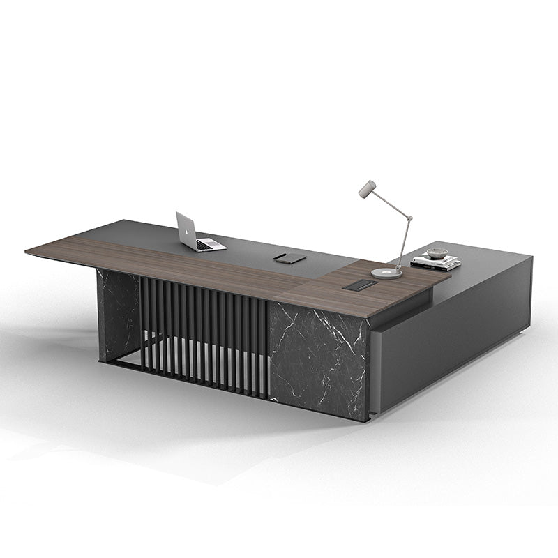 Premium MADEIRA Executive Desk 220cm with Left Return in Hazelnut & Grey - Modern Office Furniture for Home & Business Workspaces