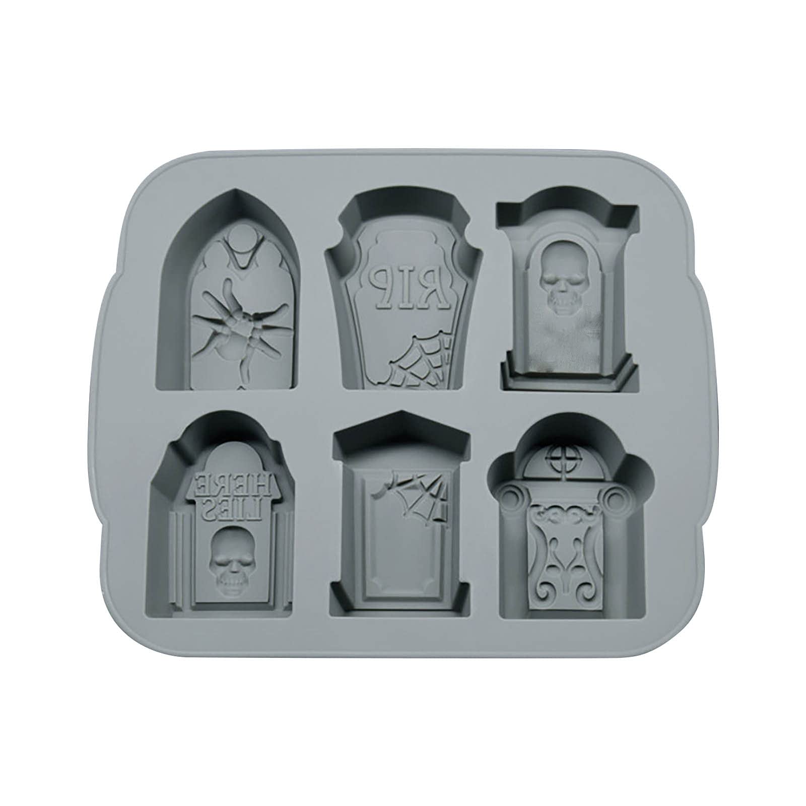 3D Skull Silicone Cake Mold - Large Non-Stick Skeleton Head Chocolate Candy Baking Pan for Halloween & Christmas Parties (Tombstone Gray) | Haunted House Decor, Spooky Desserts, Themed Celebration Treats