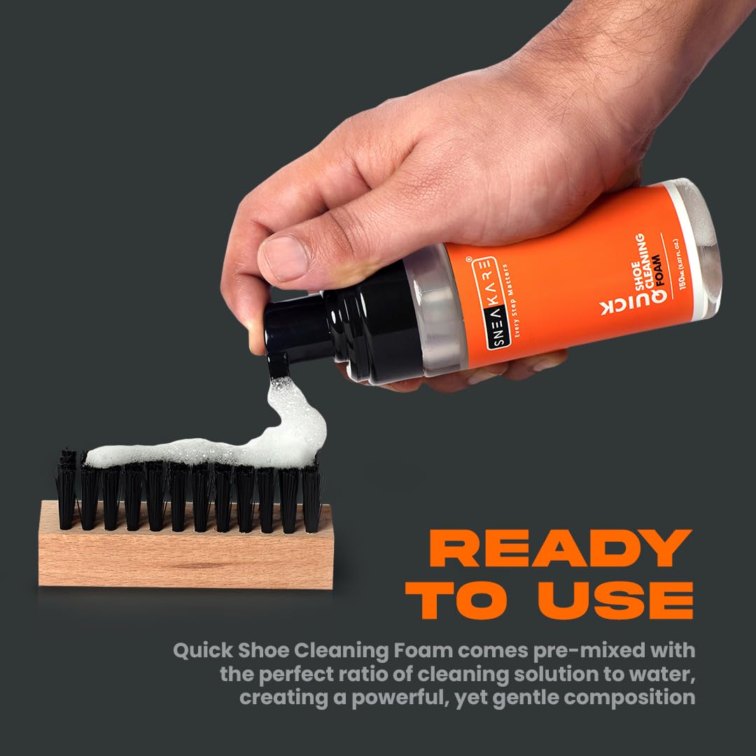SNEAKARE Quick Shoe Cleaning Kit - Medium Bristle Brush & Foam Spray for Sneakers, Sports Shoes | White Shoe Cleaner Kit for Men & Women | Perfect for Gym, Running, Basketball & Daily Use