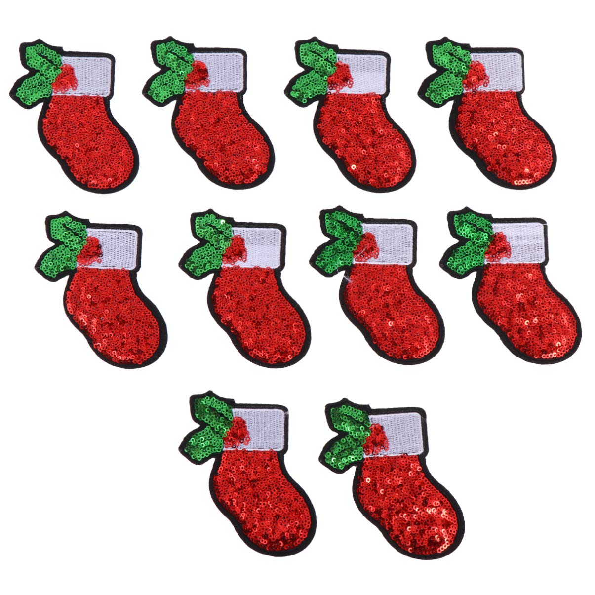 EXCEART 10pcs Christmas Iron On Patches - Sequins Stockings Embroidered Applique Sew On Patches for Holiday Costume & Decoration - Perfect for DIY Crafts, Gift Wrapping, and Festive Outfits