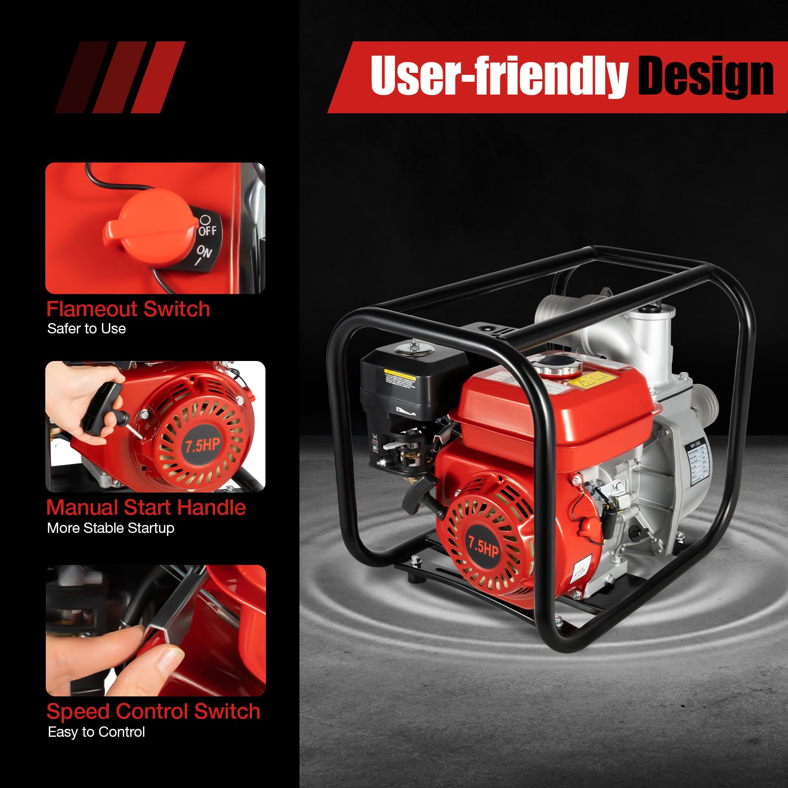**DNYSYSJ 7.5 HP 210CC Gas Powered Water Pump – 3 Inch Portable Semi-Trash Pump for Irrigation, Pool, Landscaping & Gardening – Heavy Duty Commercial Grade Engine (Red) – Ideal for Farm, Construction & Emergency Water Transfer**