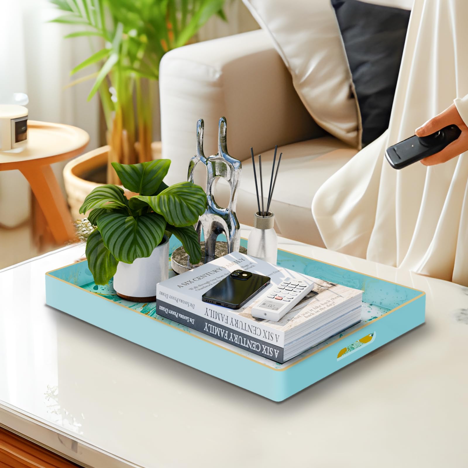 MAONAME Turquoise Serving Tray with Handles - 15.7