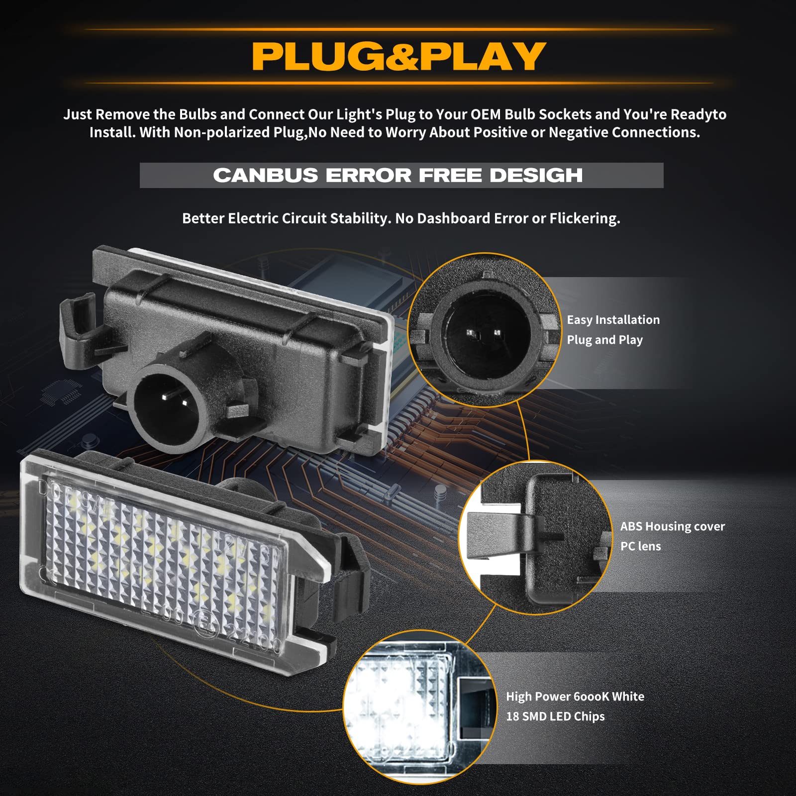 POPMOTORZ LED License Plate Lights - Super Bright 6000K White 18 SMD LED Rear Tag Lights for Fiat 500, Dodge Viper, Jeep Grand Cherokee/Compass/Patriot, Maserati Levante - Perfect for Night Driving & Enhanced Vehicle Visibility