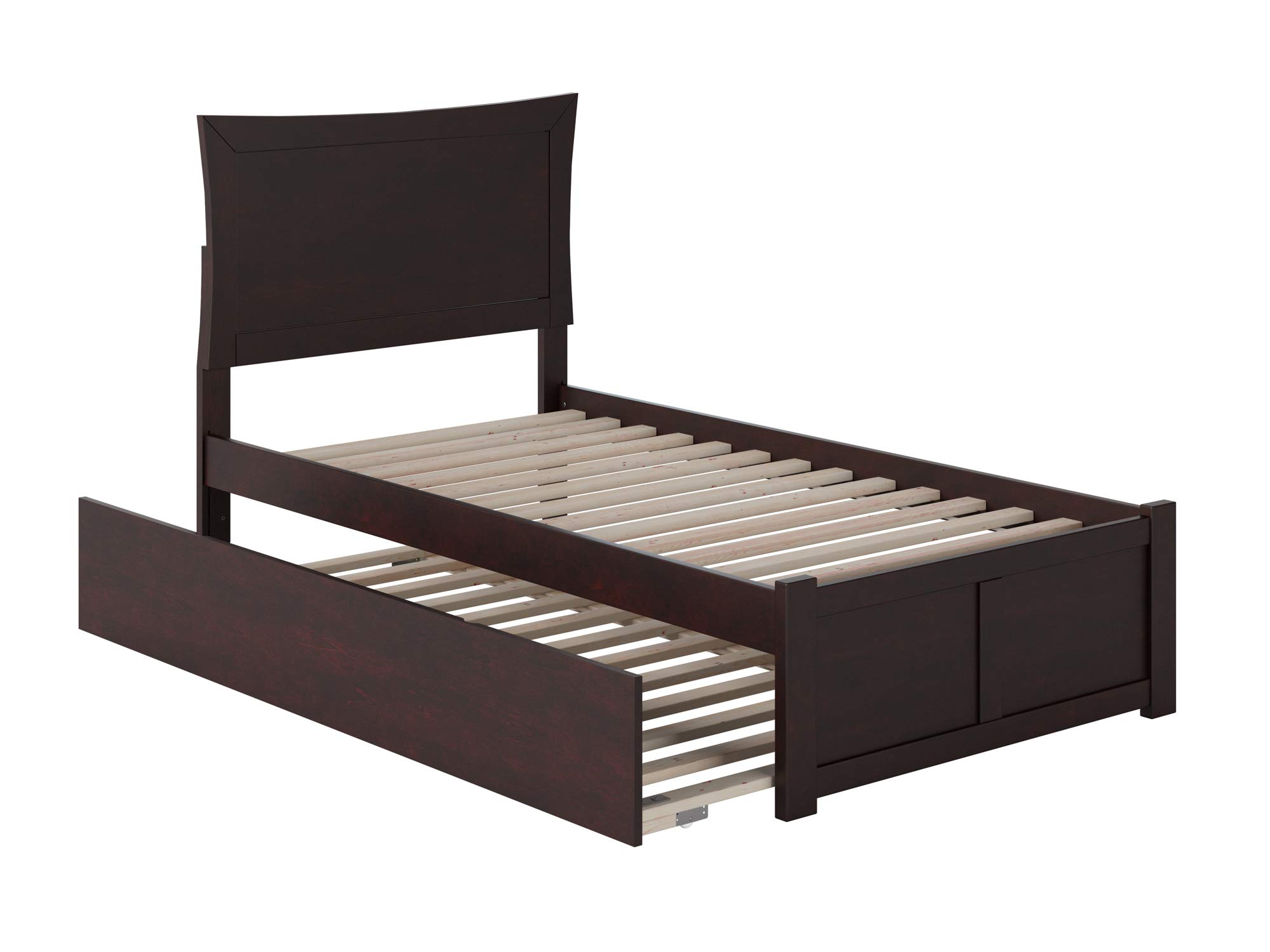 AFI Metro Twin Platform Bed with Footboard, Twin Trundle & USB Charger - Espresso Wood Finish | Space-Saving Kids Bedroom Furniture for Small Rooms & Sleepovers