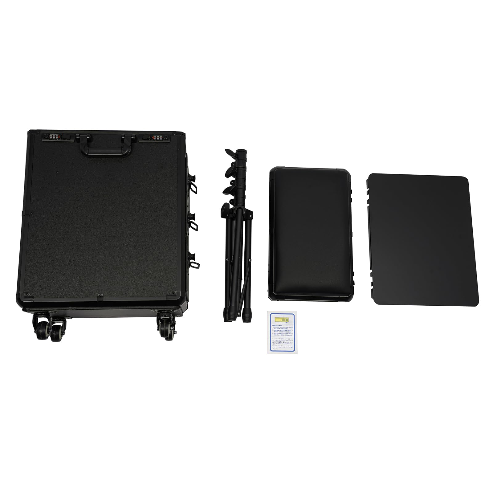 Professional Rolling Makeup Case with Tattoo Armrest Stand - 4 Universal Wheels & Combination Lock - Portable Cosmetic Organizer for Makeup Artists (Metal Panel) | Ideal for Salon, Tattoo Studio & Mobile Beauty Services