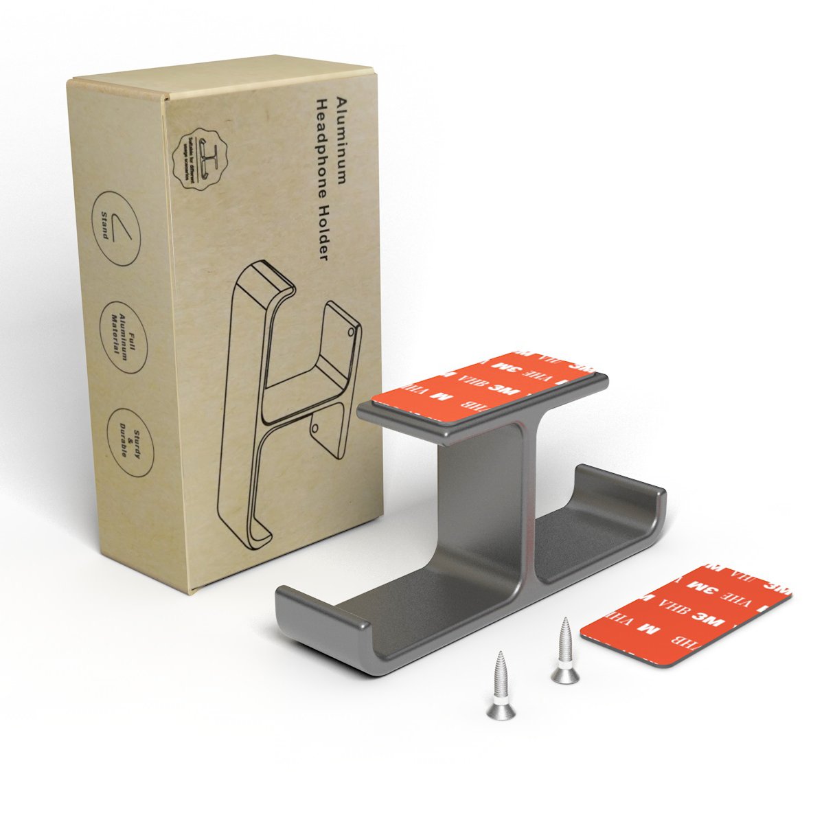 Premium Aluminum Under Desk Headphone Stand Hanger [Patented] - Universal Gaming & DJ Headset Holder with Strong Adhesive/Screws - Perfect for PC Setup, Home Office & Studio Organization