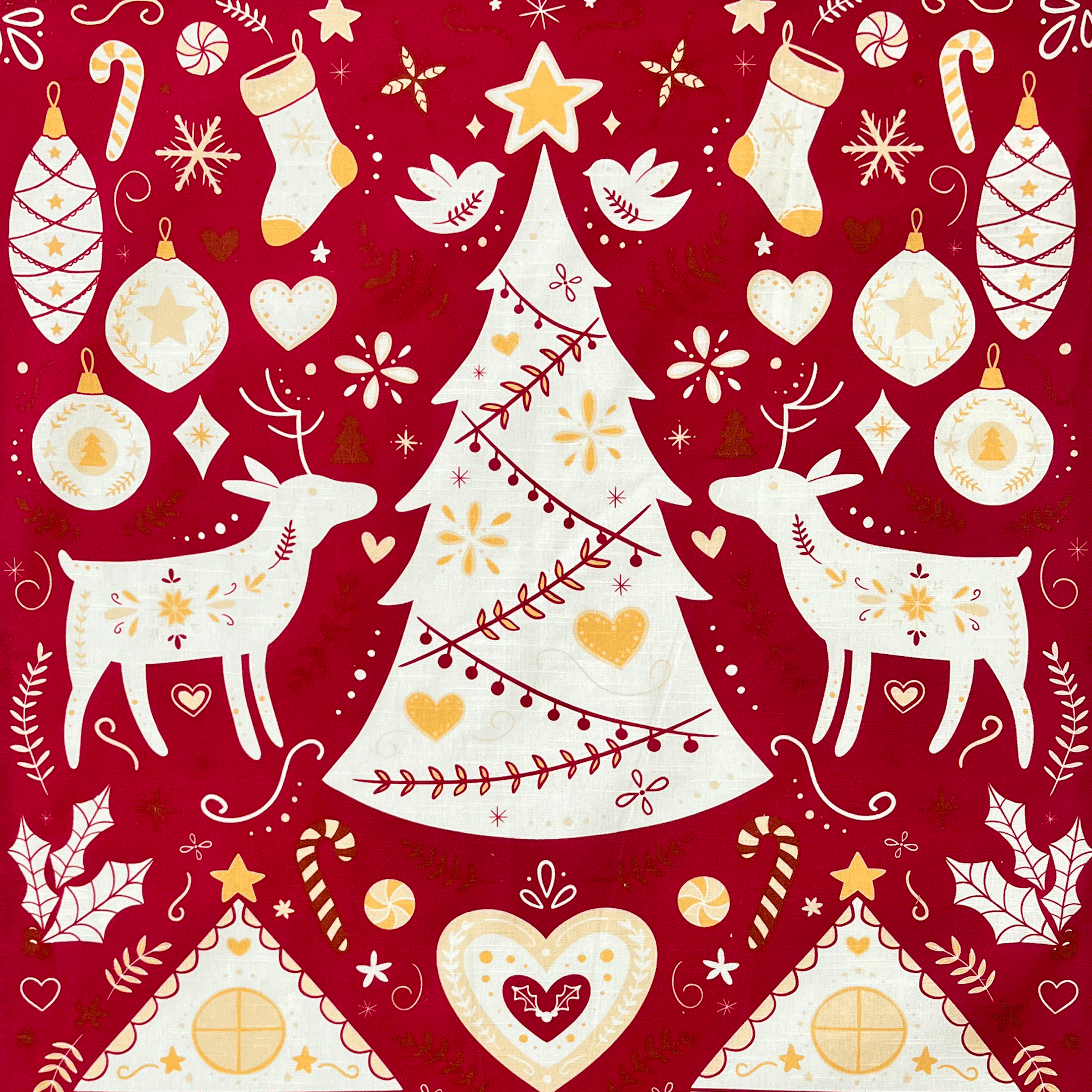 Scandinavian Christmas Apron - Red & Multi-Color Holiday Kitchen Apron 33x27 Inches - Perfect for Baking, Cooking & Festive Holiday Gatherings
