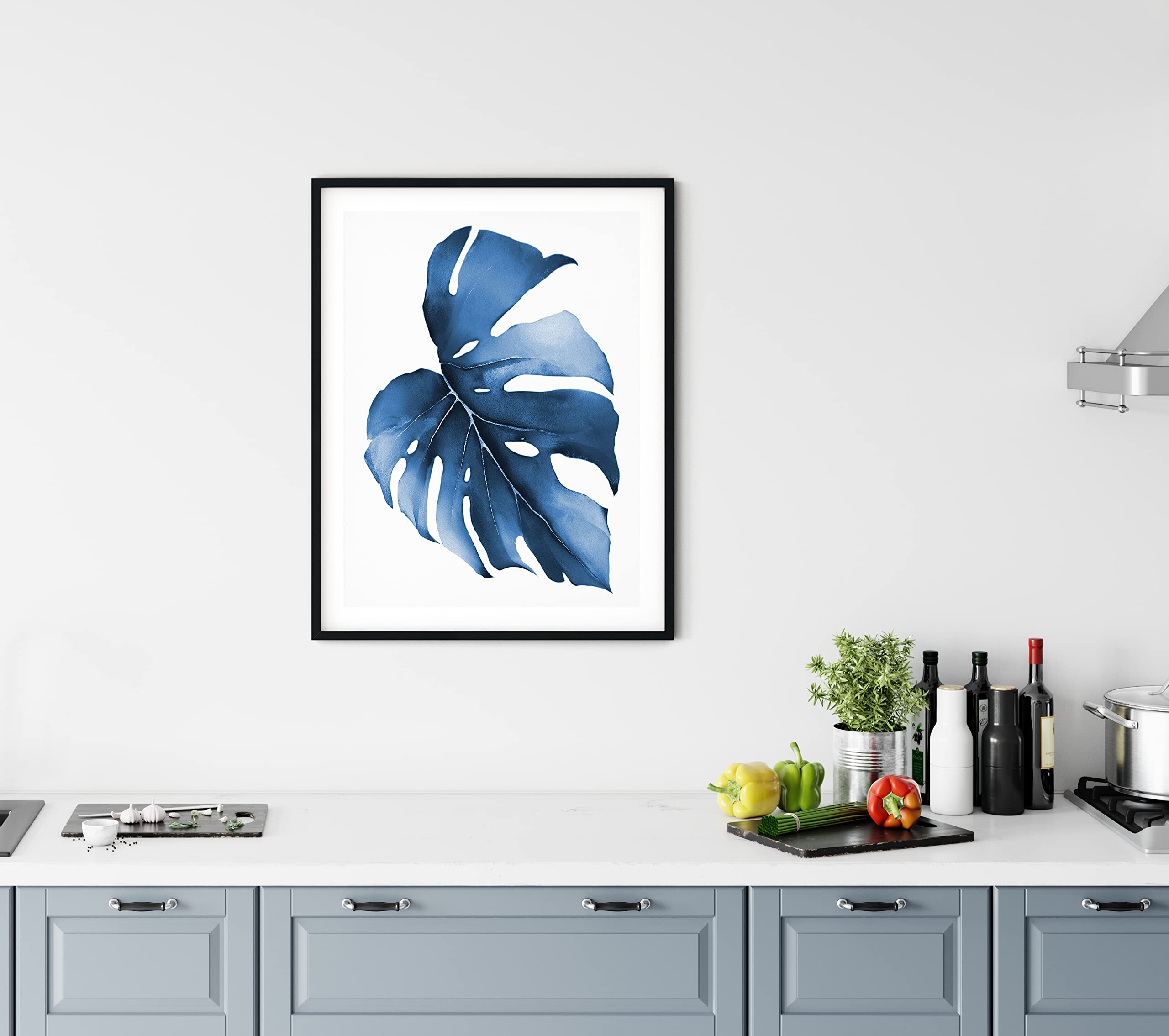 18x24 Blue Leaf Wall Art - Modern Botanical Print for Home Decor | Kitchen, Bedroom, Living Room