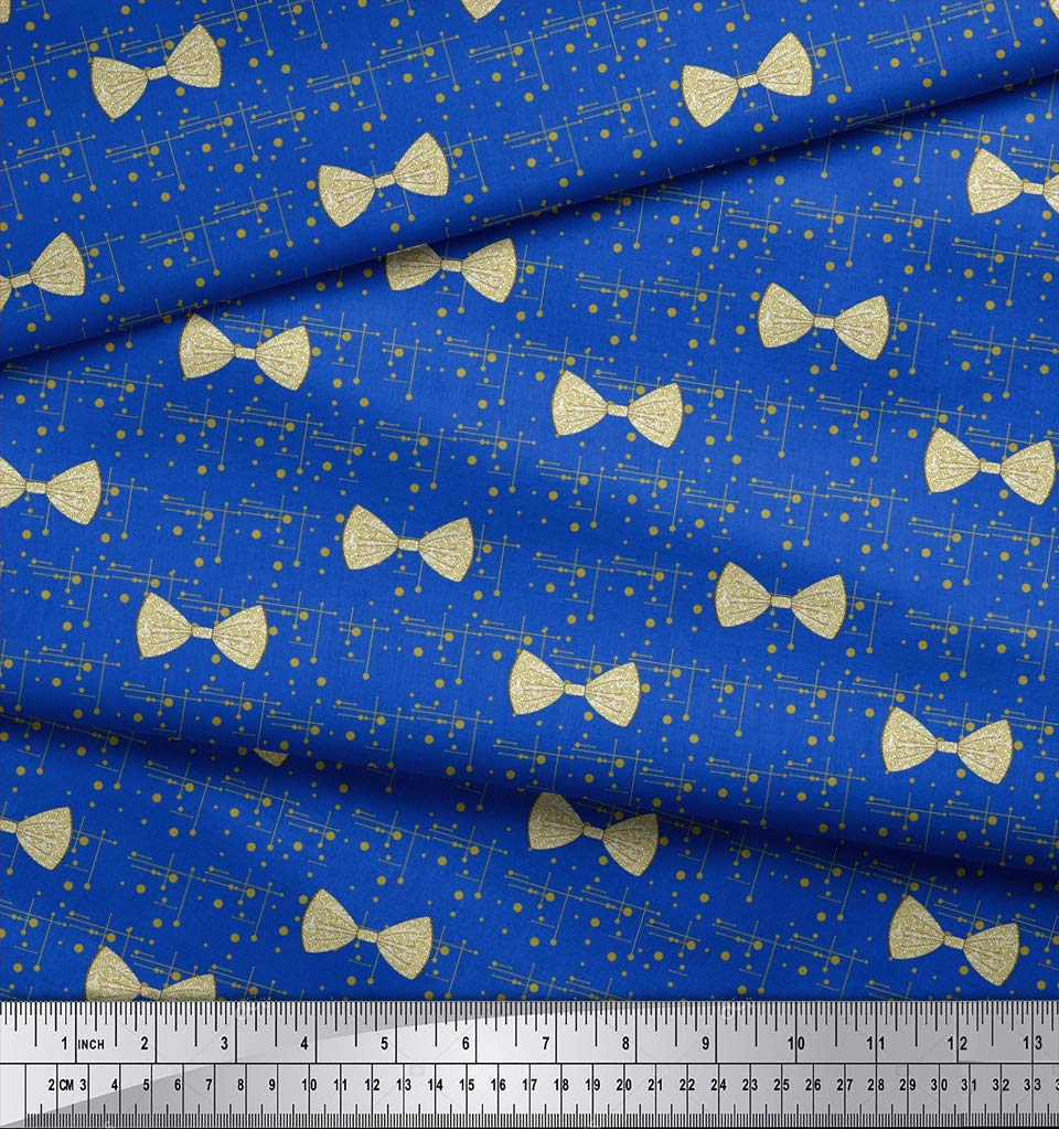 Soimoi Moss Georgette Blue Fabric by The Yard - 42 Inch Wide Printed Fabric with Bow & Dots Pattern - Elegant Feminine Design for Dresses, Scarves, Blouses & Home Decor