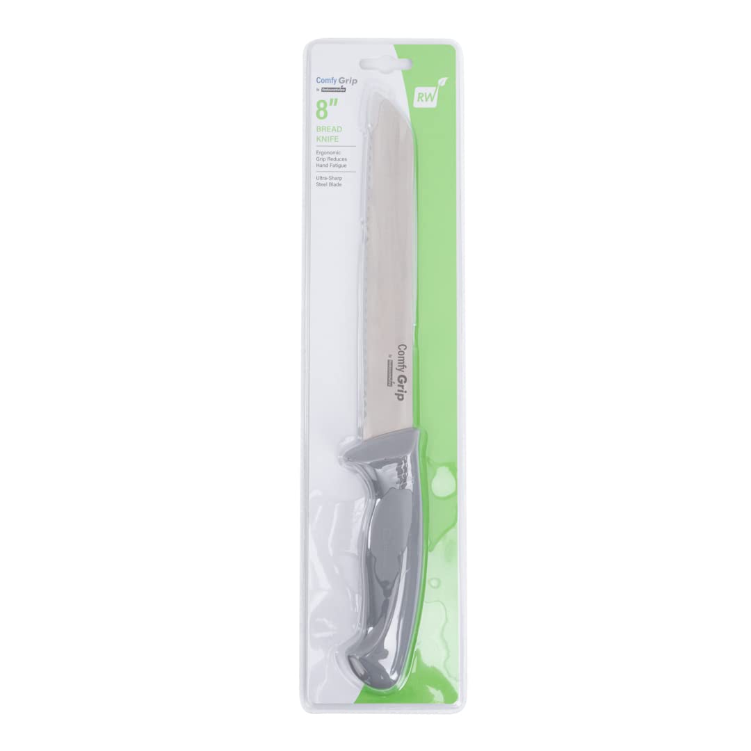 Restaurantware Comfy Grip 8 Inch Bread Knife - Sharp Serrated Stainless Steel Blade with Ergonomic Non-Slip Handle for Slicing Bread, Cake & Pastries | Dishwasher Safe | Perfect for Bakeries, Restaurants & Home Kitchens