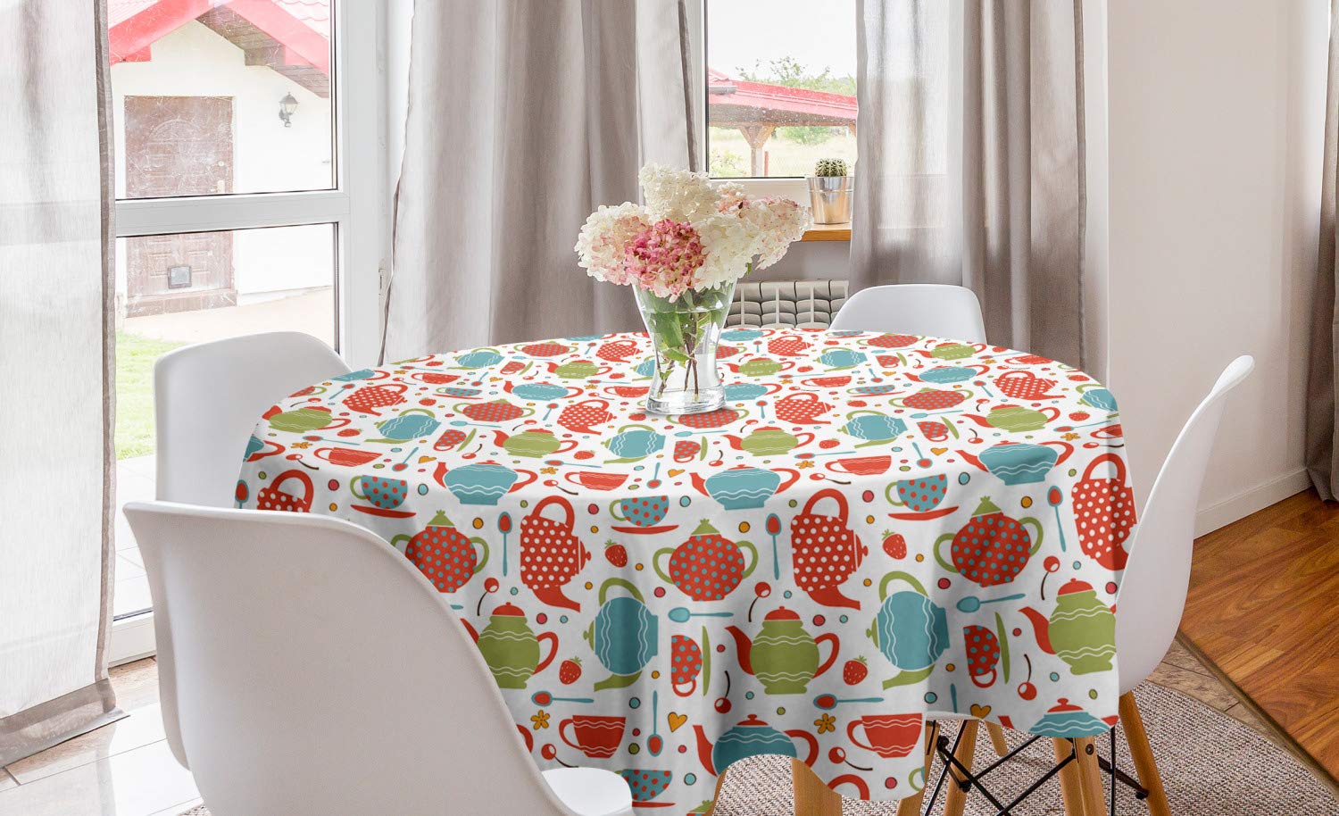 Ambesonne Colorful Tea Party Round Tablecloth - 60
