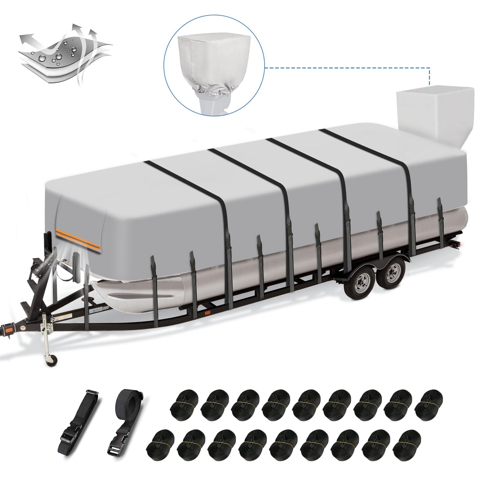 Heavy Duty 25-28ft Pontoon Boat Cover - 900D Waterproof Marine Grade Oxford UV Resistant Canvas Cover with Motor Protection | Trailerable Boat Cover for Pontoon Boats | Perfect for Outdoor Storage & Winter Protection