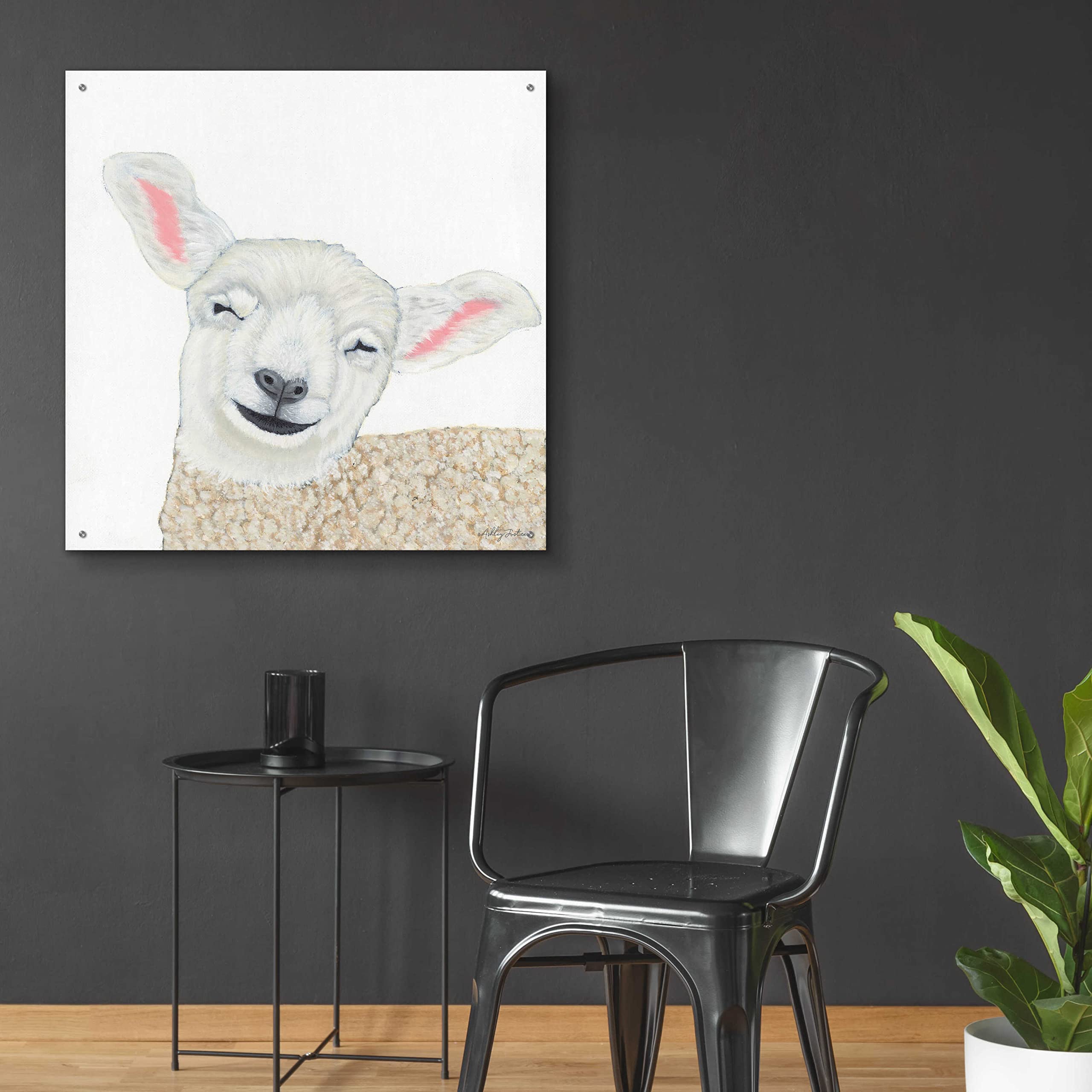 Epic 'Smiling Sheep' Acrylic Glass Wall Art by Ashley Justice - 36x36 Inches Modern Home Decor for Living Room, Bedroom & Office