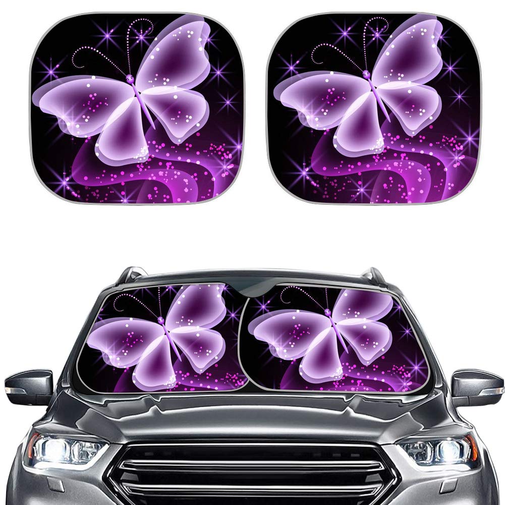 Custom Butterfly Car Sun Shade - 2-Piece Universal Windshield Sun Visor for UV & Heat Protection, Block Sun Glare, Preserve Car Interior - Perfect for Summer Driving & Parking