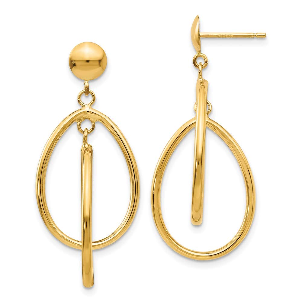 14K Yellow Gold Drop Dangle Earrings for Women - 37mm Elegant Design - Perfect for Parties, Weddings & Everyday Wear