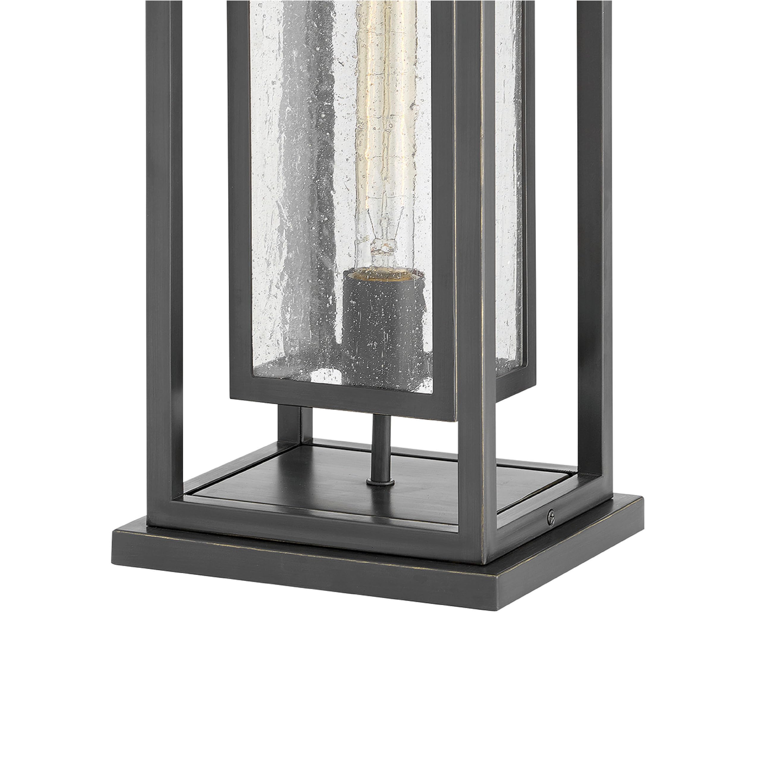 Hinkley Republic Single Light Medium Outdoor Pier Mount Lantern - Transitional Modern Double Frame Design, Oil Rubbed Bronze Finish - Coastal Elements Collection - Perfect for Porch, Patio, Garden, and Entryway Lighting