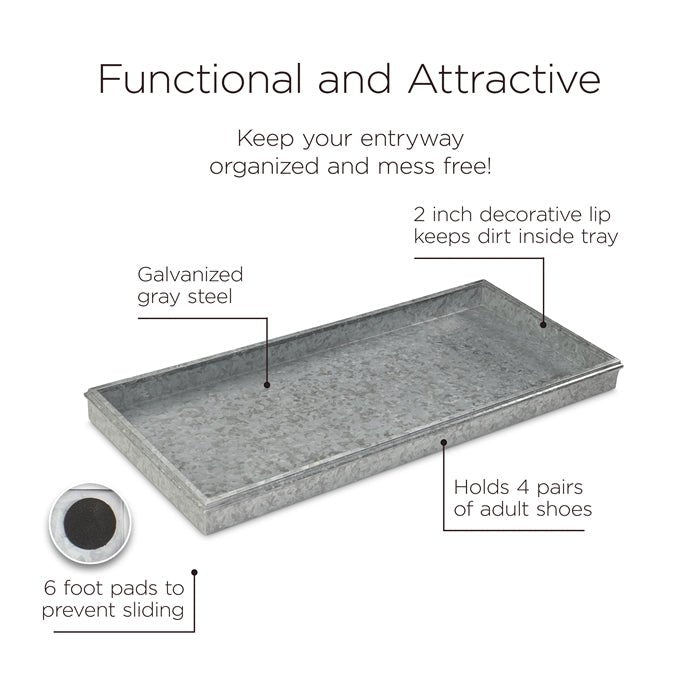 Durable Galvanized Steel Multi-Purpose Boot Tray for Entryway, Mudroom & Garage - Non-Slip Shoe Organizer Mat for Wet & Dirty Footwear
