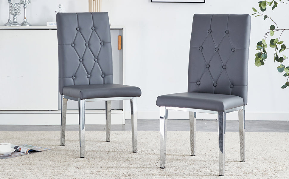 2-Piece Gray Armless Dining Chair Set - Elegant & Mysterious Deep Gray Tone with Vintage Grid & Buckle Back Design - Perfect for Modern Dining Rooms, Kitchens, and Small Spaces