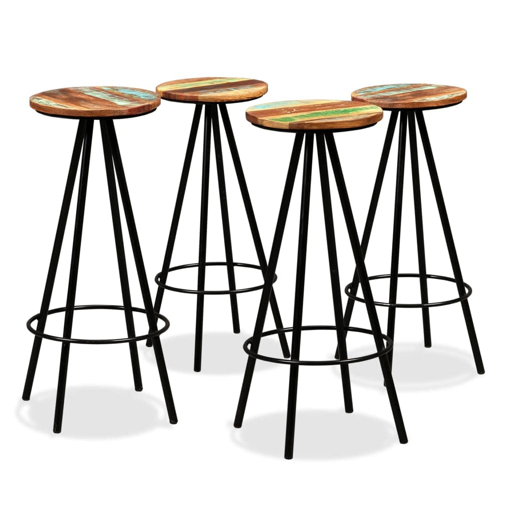 4-Piece Solid Reclaimed Wood Bar Stools Set - Rustic Industrial Style Counter Height Stools for Kitchen Island, Breakfast Nook, and Home Bar Decor