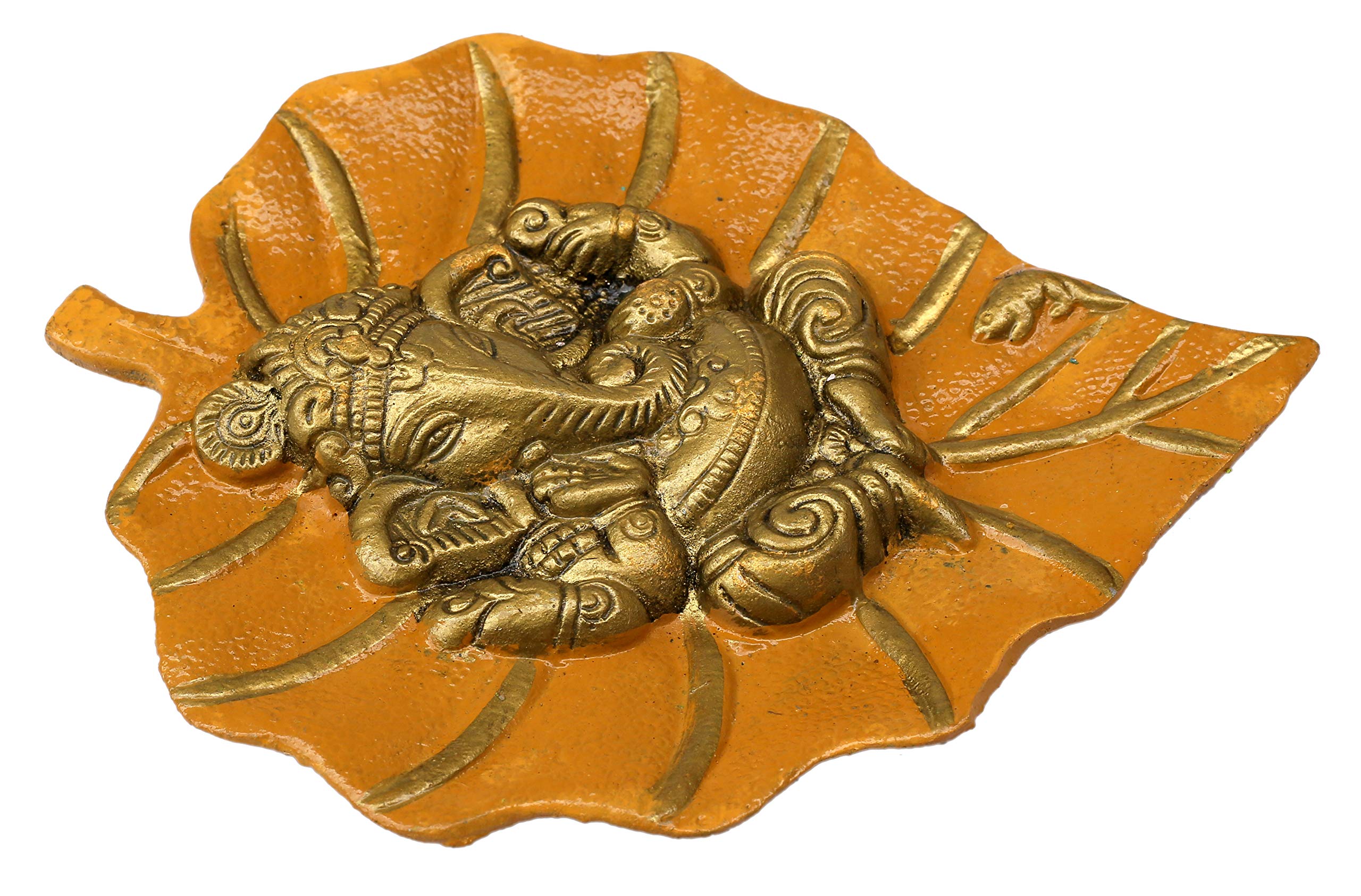 Charmy Crafts Metal Ganesha On Leaf Wall Hanging - Handmade Indian Home Decor for Living Room, Bedroom & Office - Perfect Housewarming Gift & Wedding Present (Mustard Yellow) | Spiritual Decor for Meditation Spaces & Yoga Studios