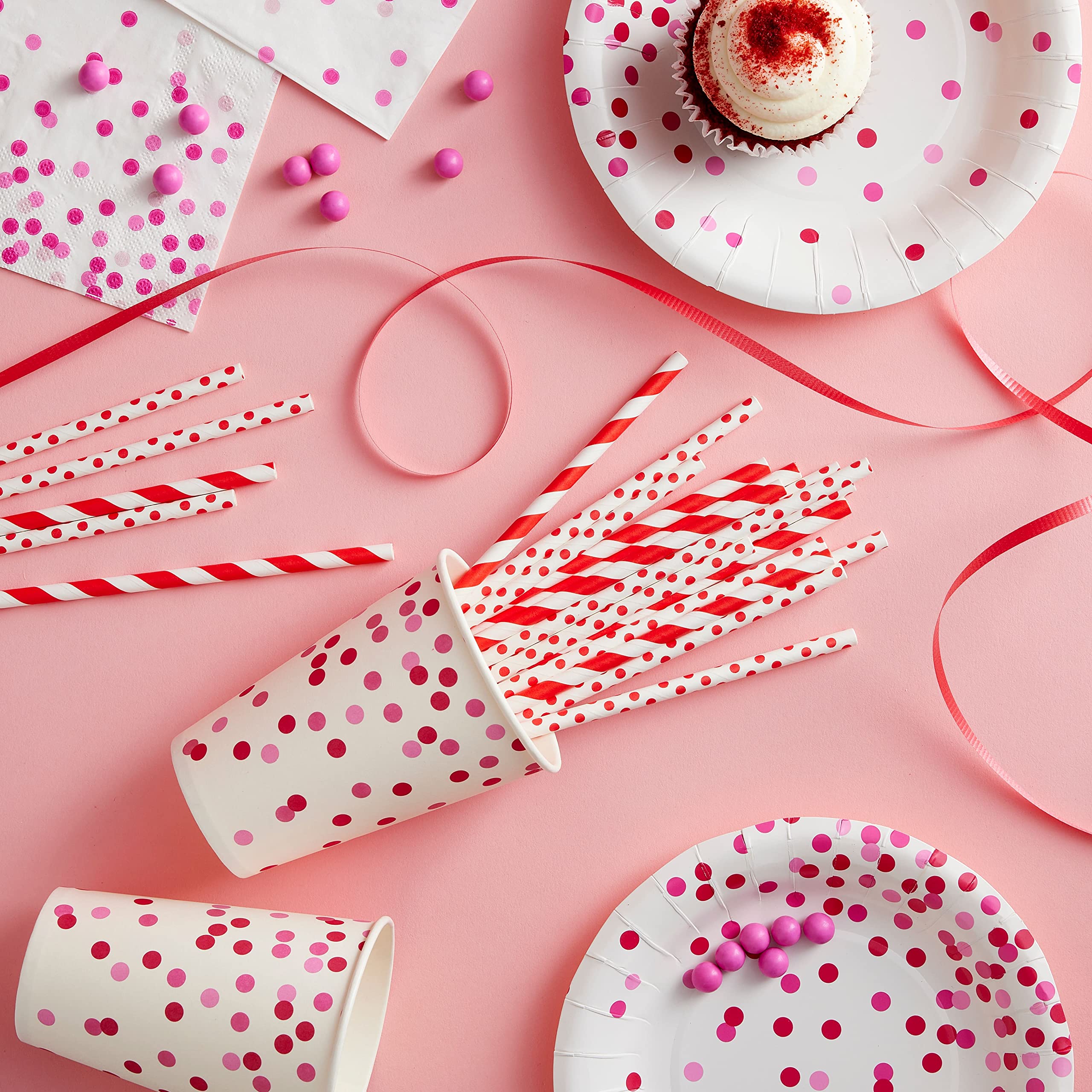 Celebrate It 100-Pack Red Printed Paper Straws - Eco-Friendly Disposable Drinking Straws for Parties, Weddings, and Birthday Celebrations