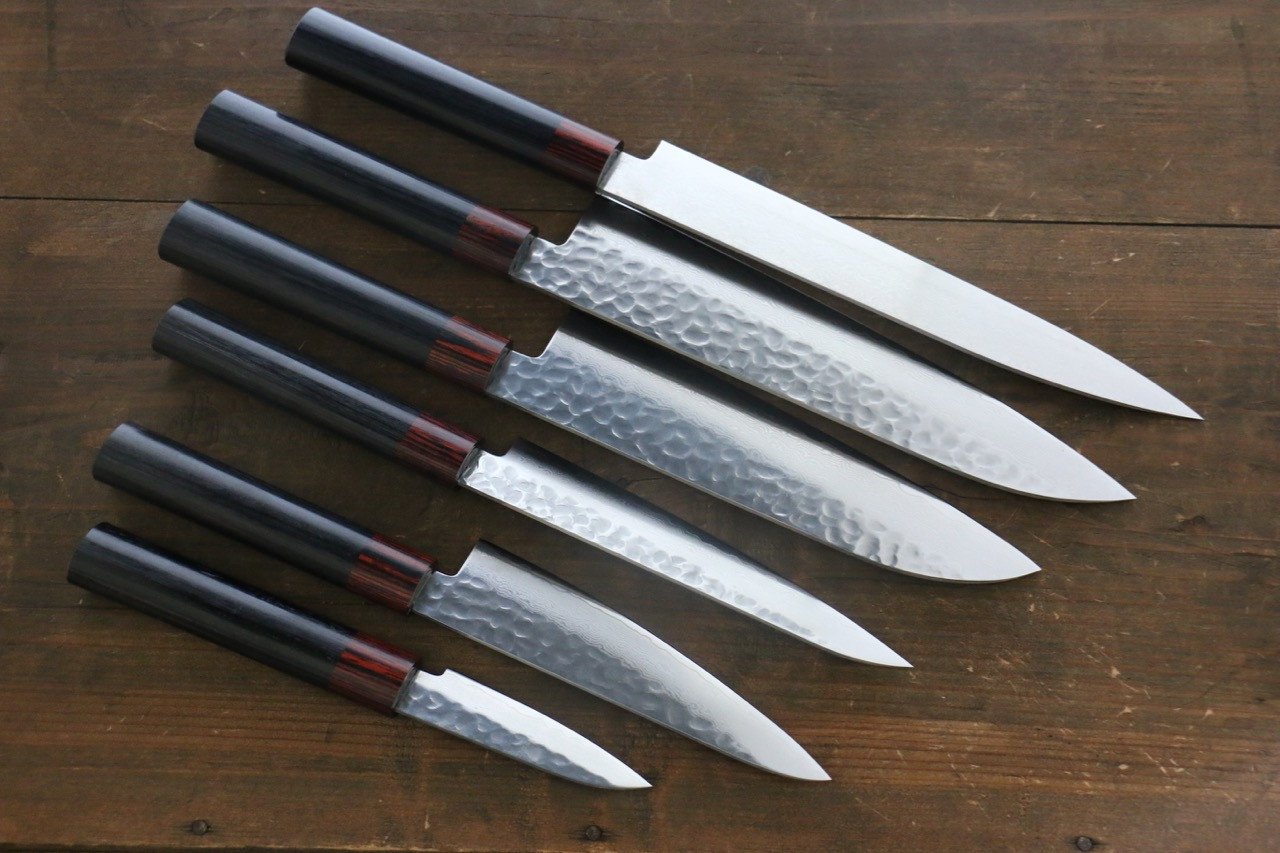 Premium Iseya VG10 33-Layer Damascus Japanese Knife Set - 80mm Petty, 150mm Petty, Santoku, Small Santoku, Gyuto 210mm & Sushi Chef Knife - Professional Kitchen Knives for Slicing, Dicing, and Food Preparation