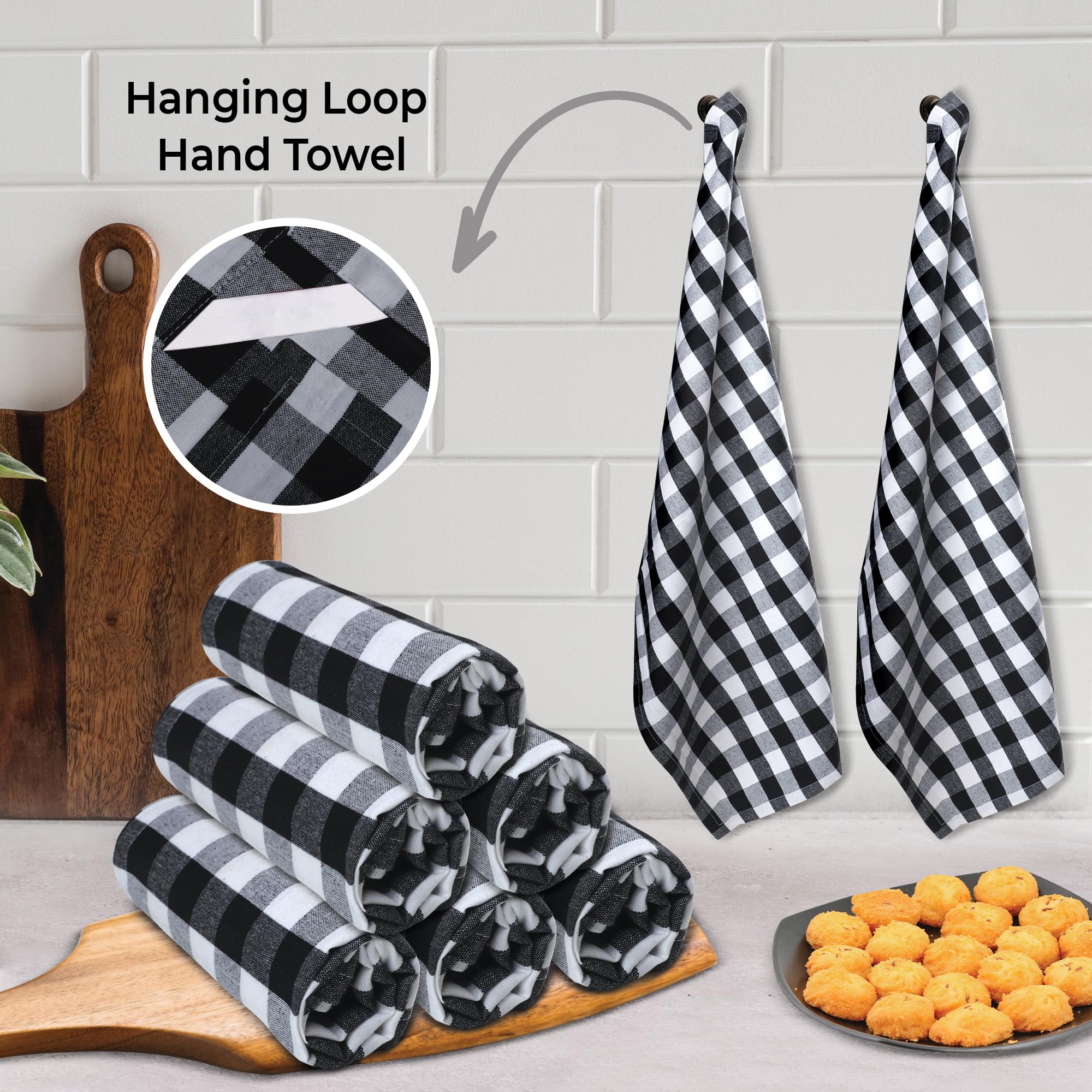 Premium 6-Pack Buffalo Check Kitchen Towels - 20x30 Inches, 100% Cotton, Ultra Absorbent & Soft - Black/White Pattern with Mitered Corners - Perfect for Cooking, Baking & Holiday Decor