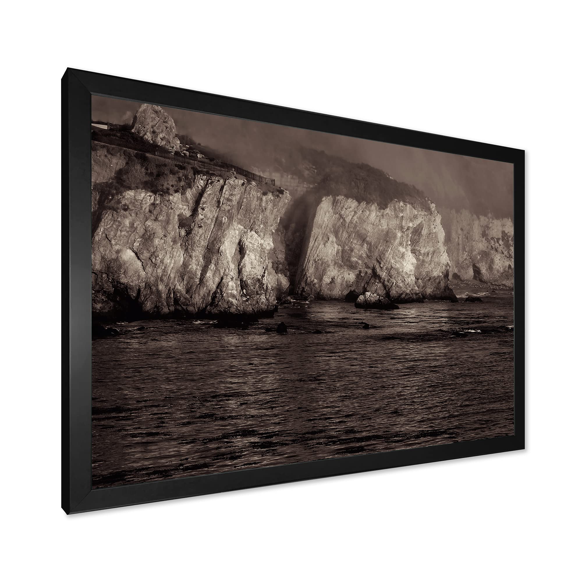 DesignQ Gold Cliffs In The Fog Modern Framed Wall Art - Premium Canvas Painting for Living Room, Bedroom & Office Decor - Perfect Gift for Housewarming & Holidays