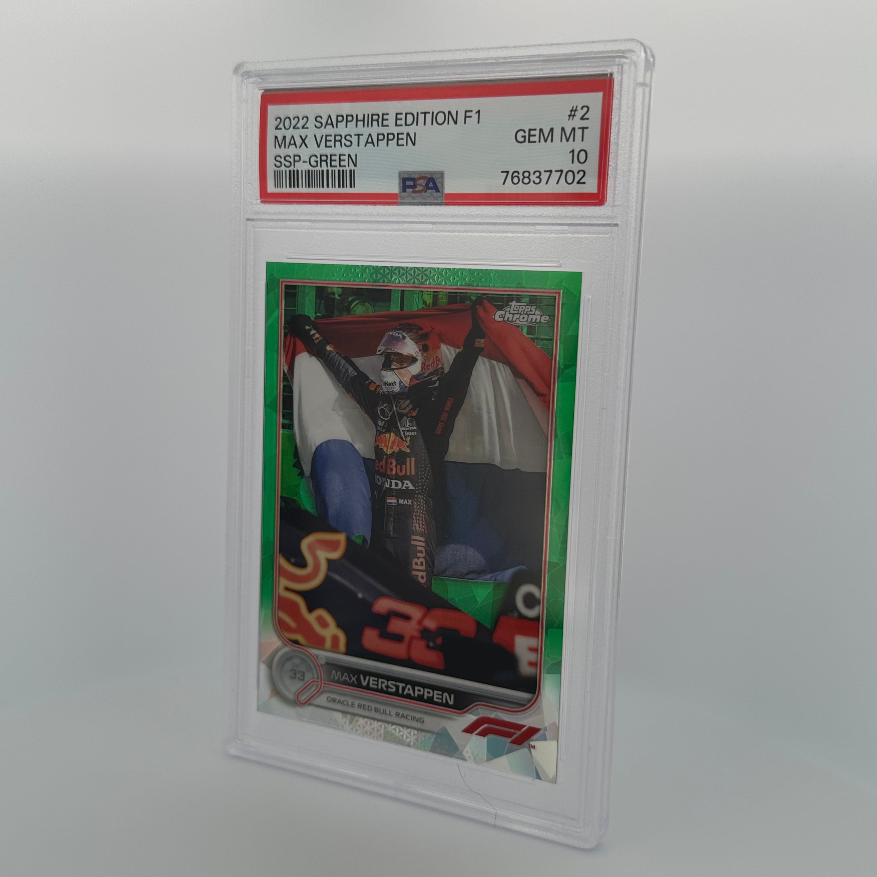 PSA 10 Max Verstappen #2 Sapphire Edition SSP Green /75 - Rare Trading Card for F1 Collectors & Sports Memorabilia Enthusiasts