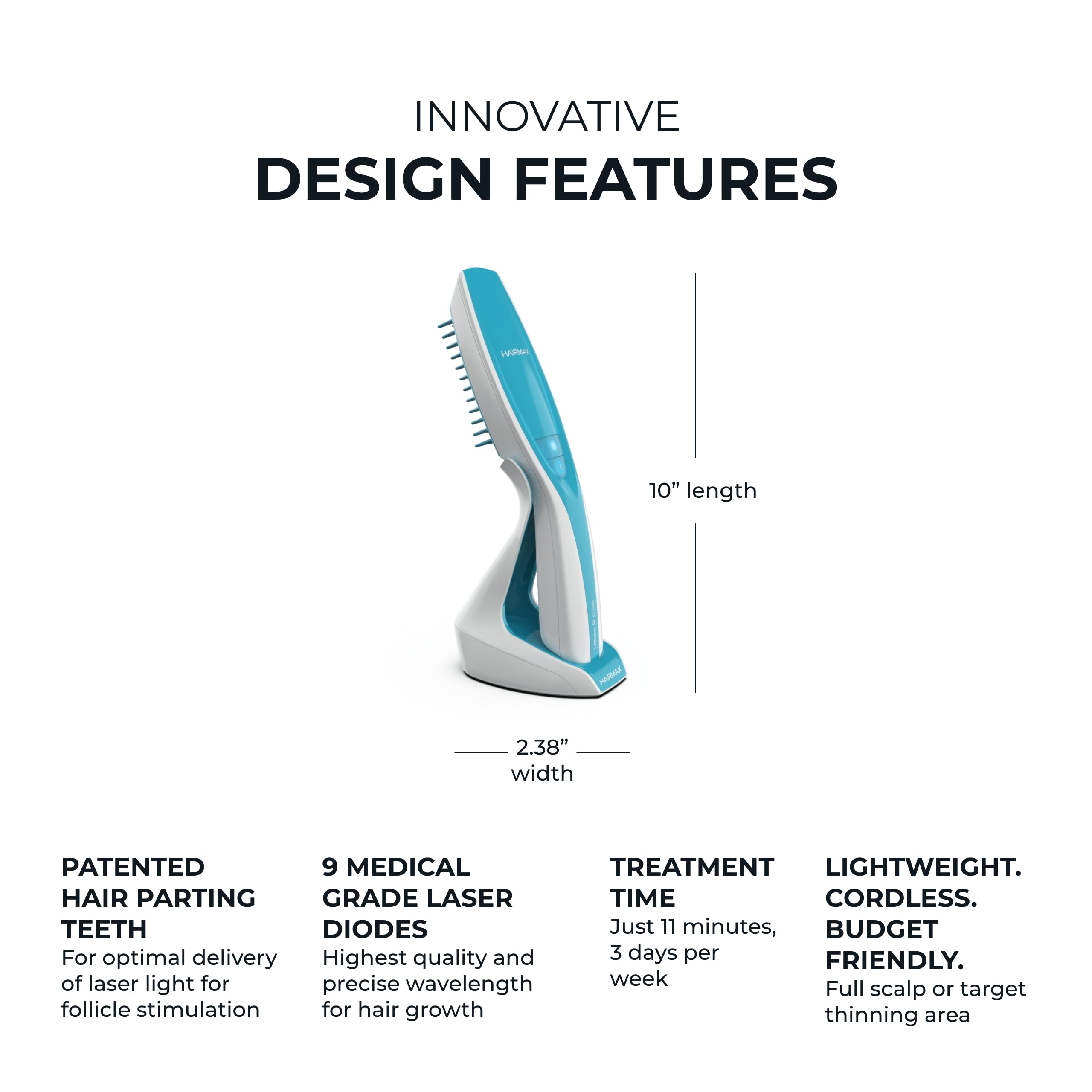 HairMax Ultima 9 Classic LaserComb - FDA Cleared Laser Hair Growth Device for Men & Women - Red Light Therapy Treatment for Thinning Hair & Hair Loss Prevention - Cordless Hair Regrowth Comb for Home Use - Perfect for Daily Hair Care Routine & Scalp Health Maintenance