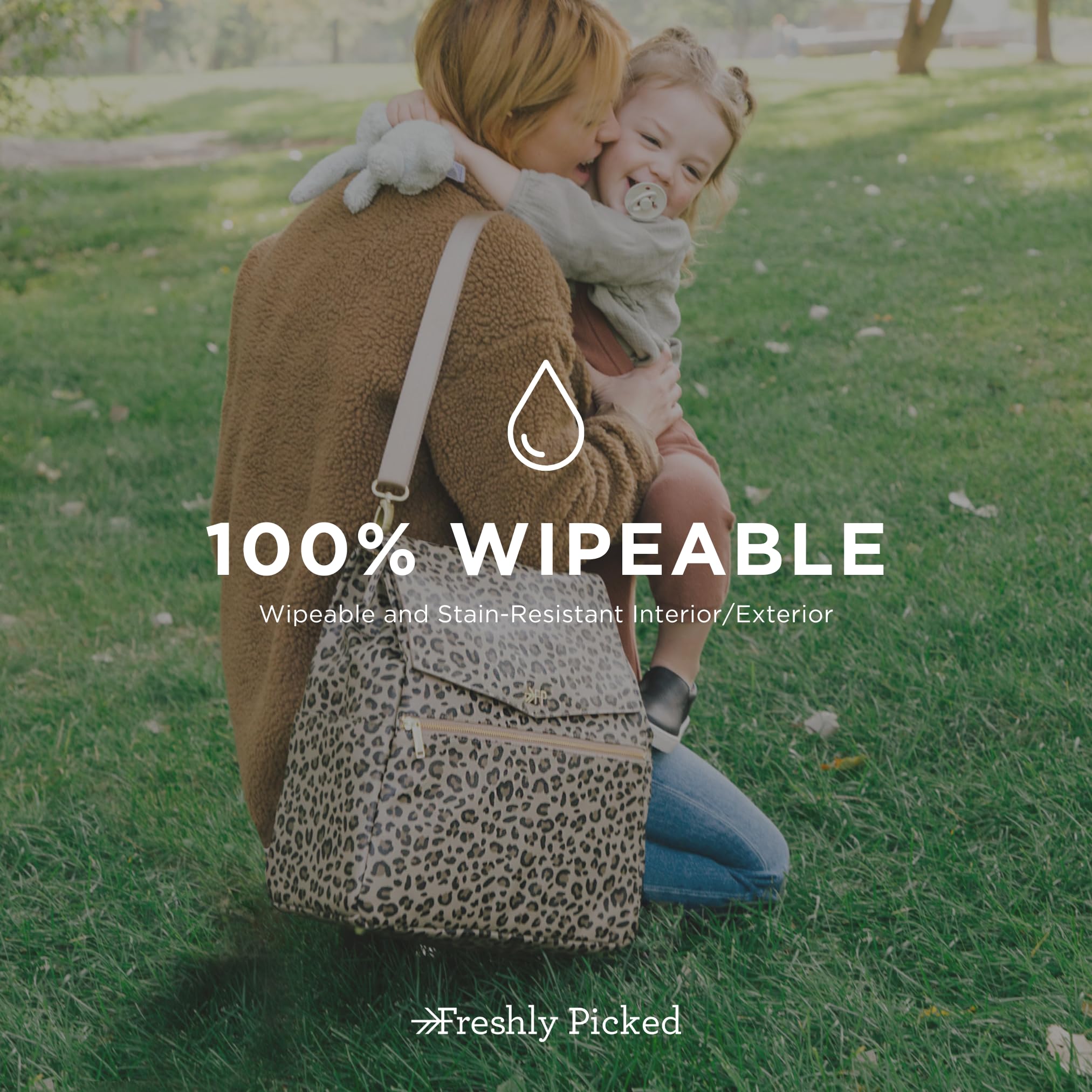 Freshly Picked Classic II Diaper Bag Backpack - Wipeable Vegan Leather Baby Bag with Changing Pad, Convertible Diaper Backpack (Leopard V2) | Perfect for Travel, Daycare & On-the-Go Parents