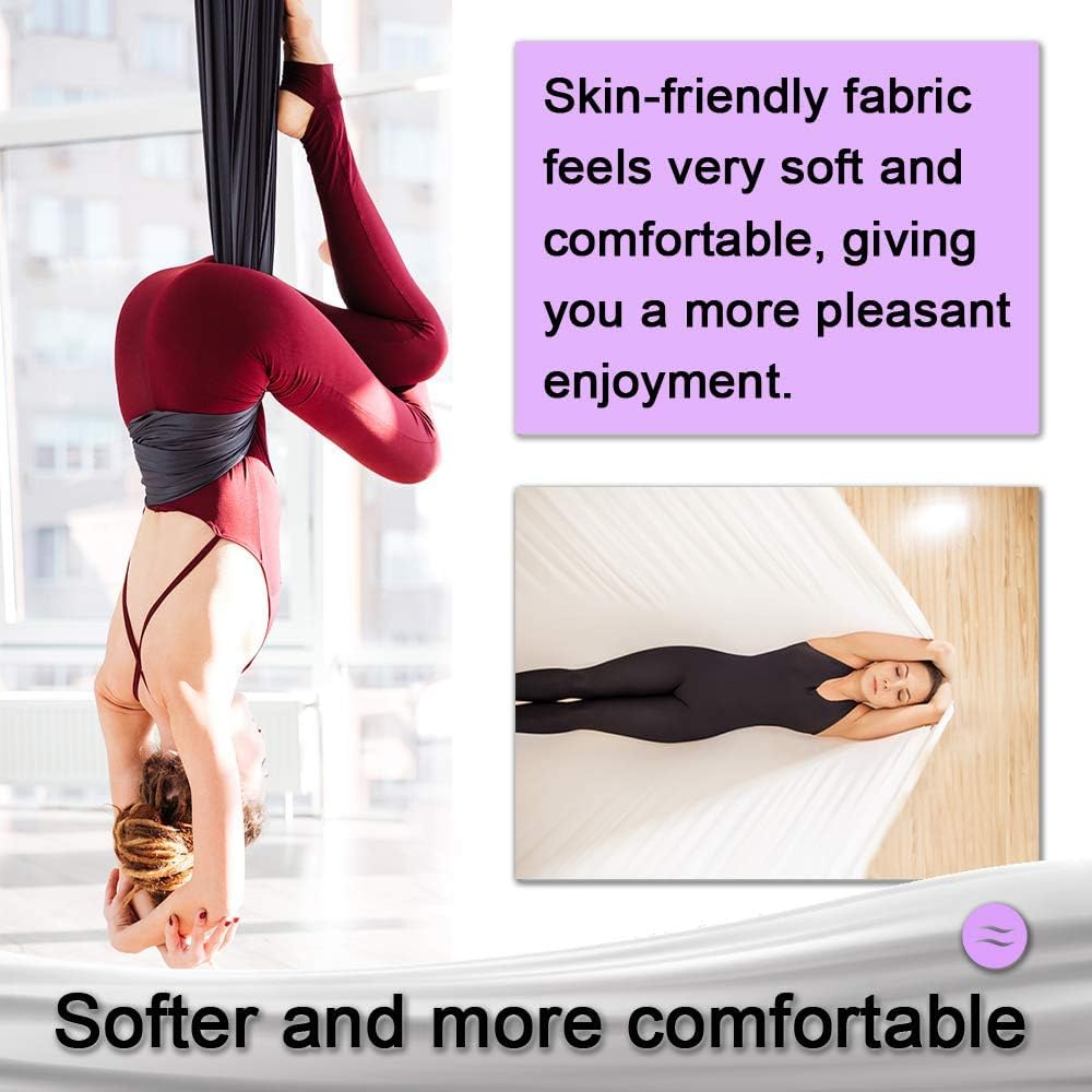 Aerial Yoga Swing Set - 10M Silk Hammock Kit for Home Fitness, Gymnastics & Aerial Yoga with Durable Hardware (11 Yards) - Perfect for Indoor Workouts, Relaxation & Stress Relief