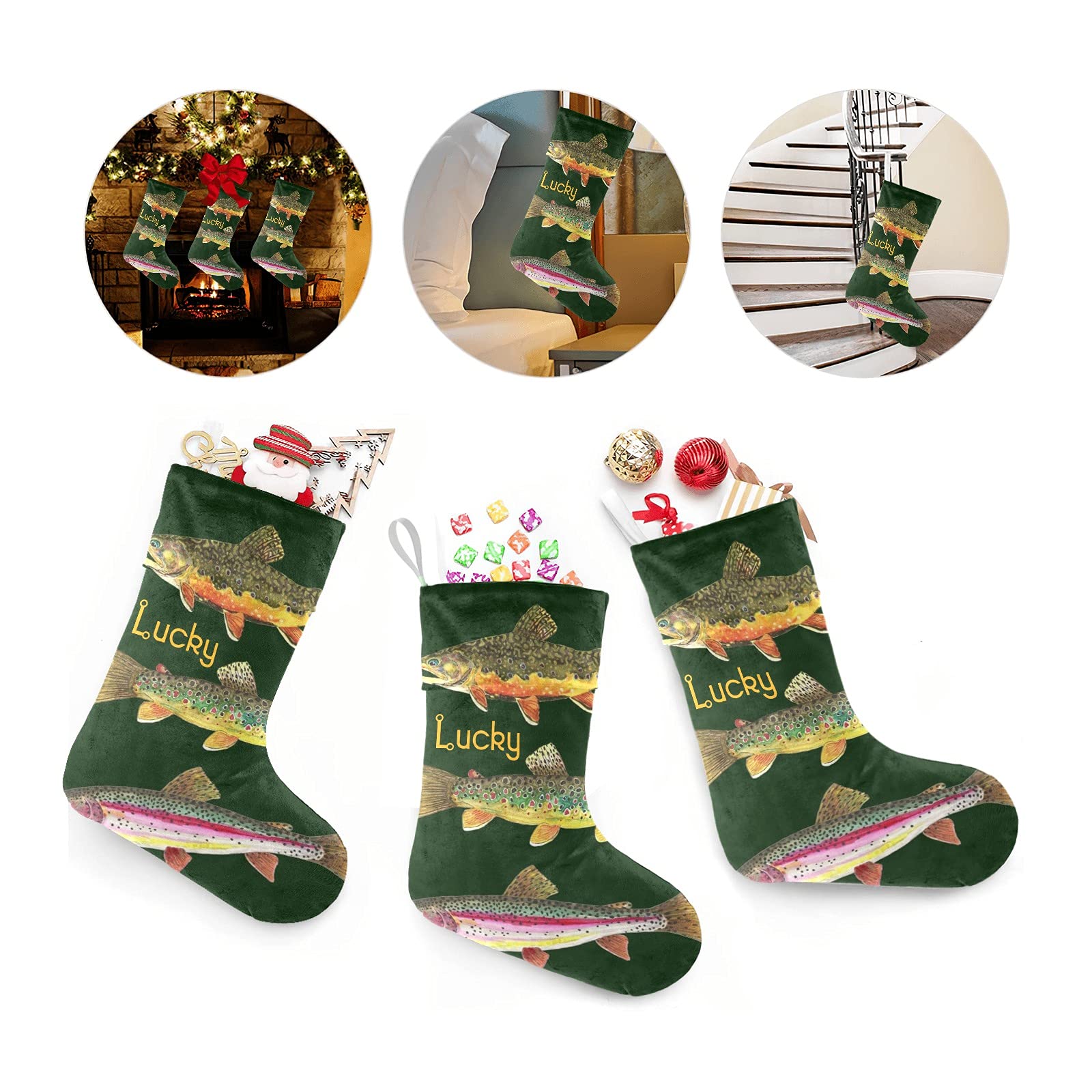 Custom Personalized Animal Fish Christmas Stockings with Name - Holiday Decor for Family, Kids & Pets - 17.52 x 7.87 Inch - Perfect for Fireplace Mantel, Gift Exchange & Festive Home Decor