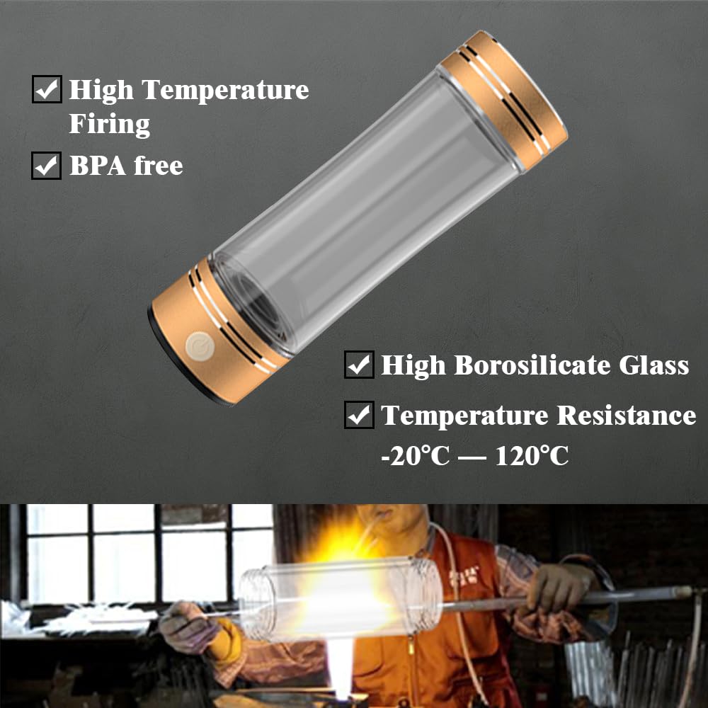Premium GOSOIT Hydrogen Water Bottle with SPE PEM Technology - Portable Hydrogen Water Generator & Ionizer for Health & Wellness - Glass Pitcher for Home, Office, Gym & Travel