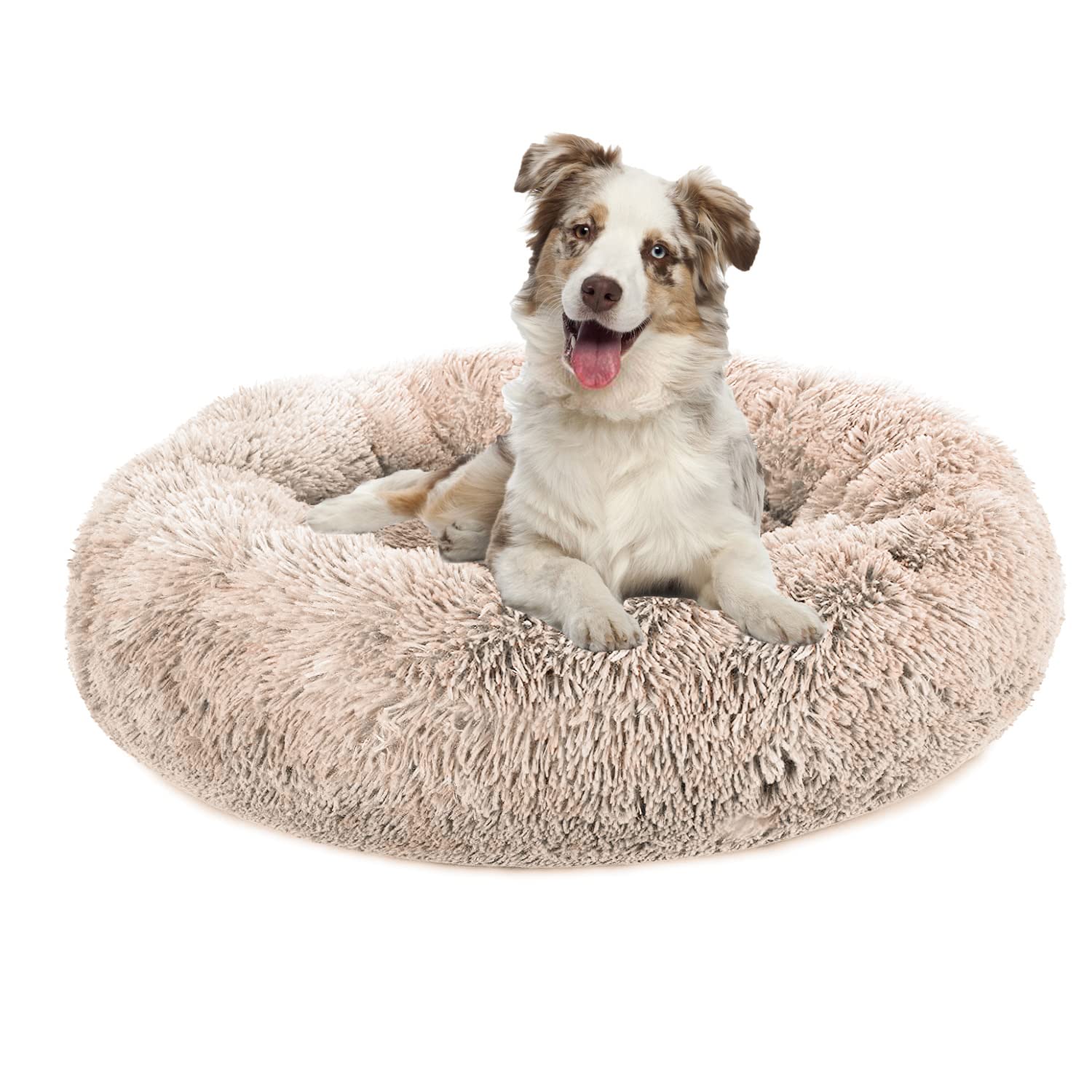 Plush Calming Dog Bed for Small Medium Large Dogs & Cats - Anti Anxiety Round Donut Pet Bed with Soft Fuzzy Fabric, Comfy Marshmallow Cuddler Nest - Perfect for Anxious Pets, Crate Training, and Cozy Napping Spots