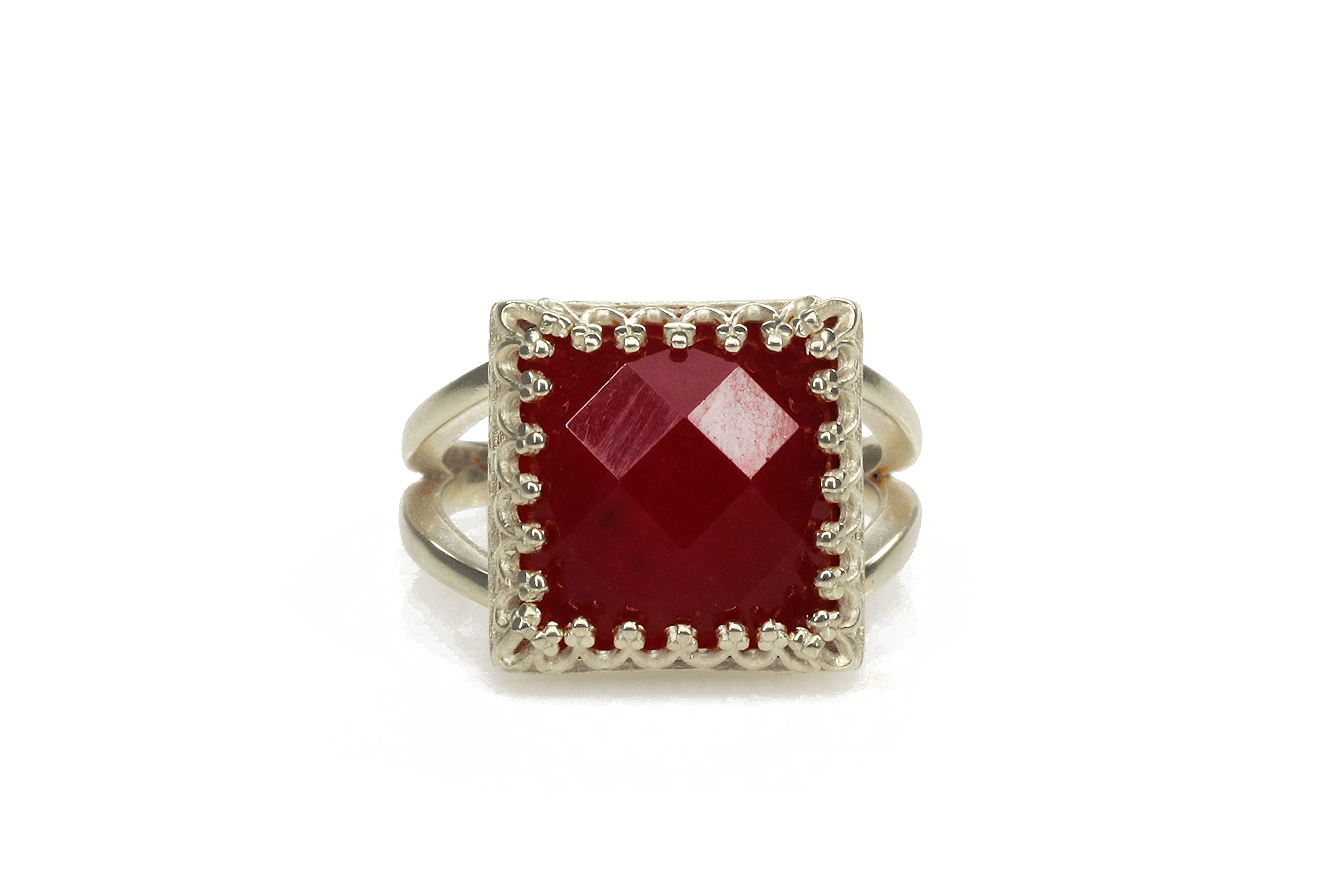 Handmade 925 Sterling Silver Square Jade Ring for Women - Anemone Jewelry, Semiprecious Gemstone Birthstone Ring - Custom Size Statement Jewelry for Everyday Wear, Gift Giving & Special Occasions