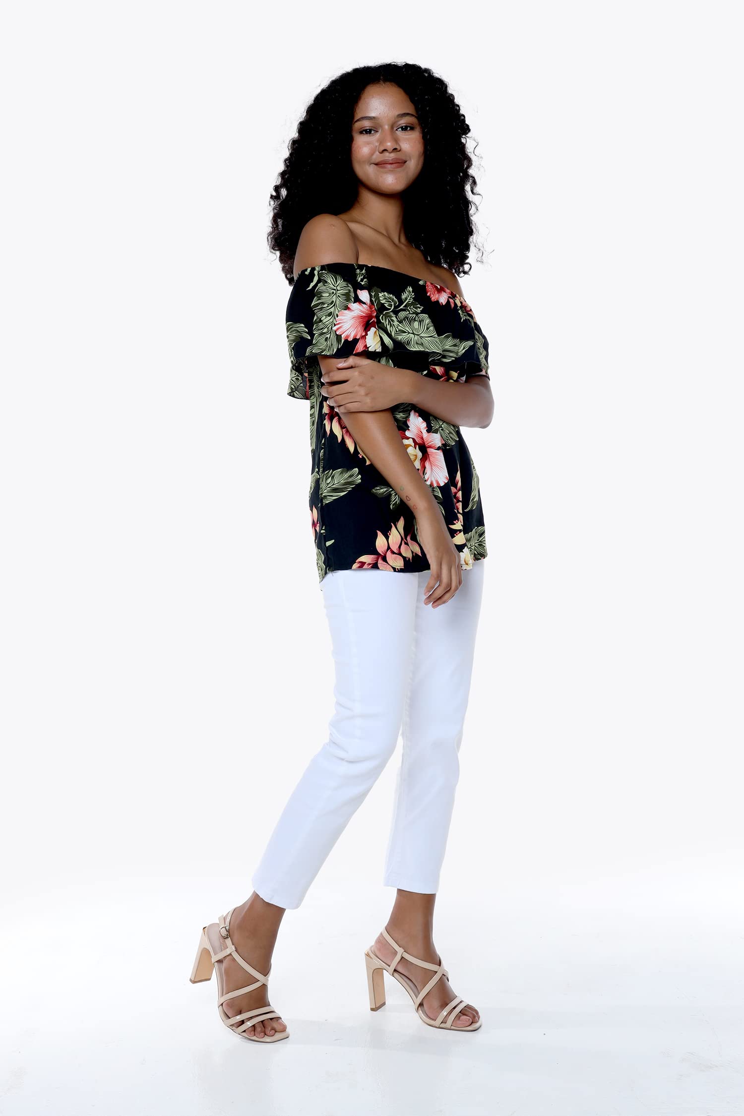 Women's Hawaiian Off-Shoulder Ruffle Muumuu Top Floral Print - Beach Vacation, Summer Party & Boho Outfit Essential