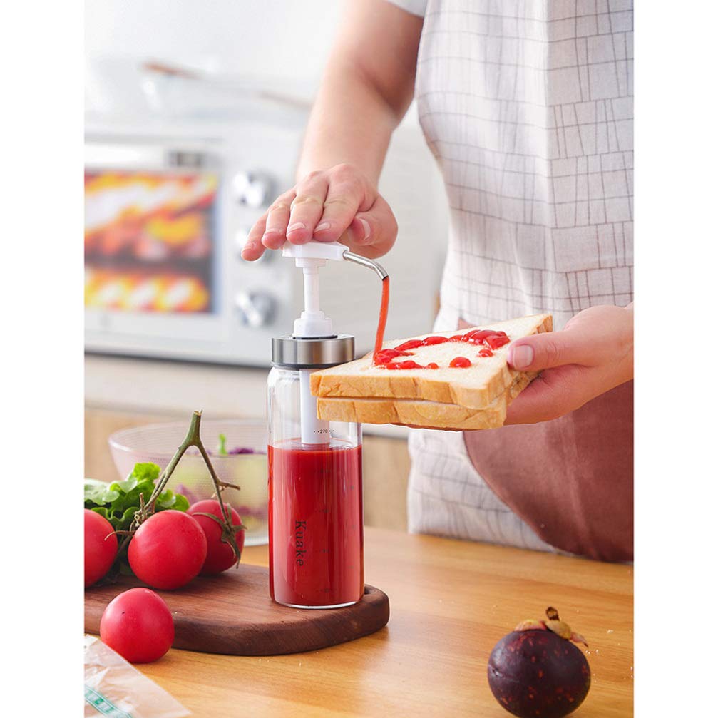 DOITOOL 500ml Leakproof Glass Sauce Pump Bottle - Olive Oil Dispenser for Kitchen, Ketchup, Mustard & Sauces | Durable Condiment Container for Restaurants, Cafes & Home Use