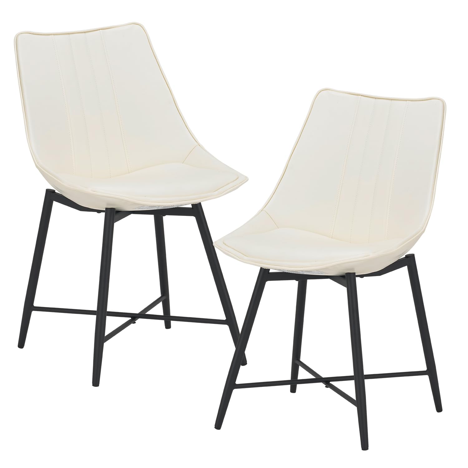 ANOUR PU Leather Dining Chairs Set of 2 - Modern Kitchen & Dining Room Armless Chairs with Metal Legs, Comfortable Upholstered Side Chairs for Home, Restaurant, Office - White (Perfect for Small Spaces & Contemporary Decor)