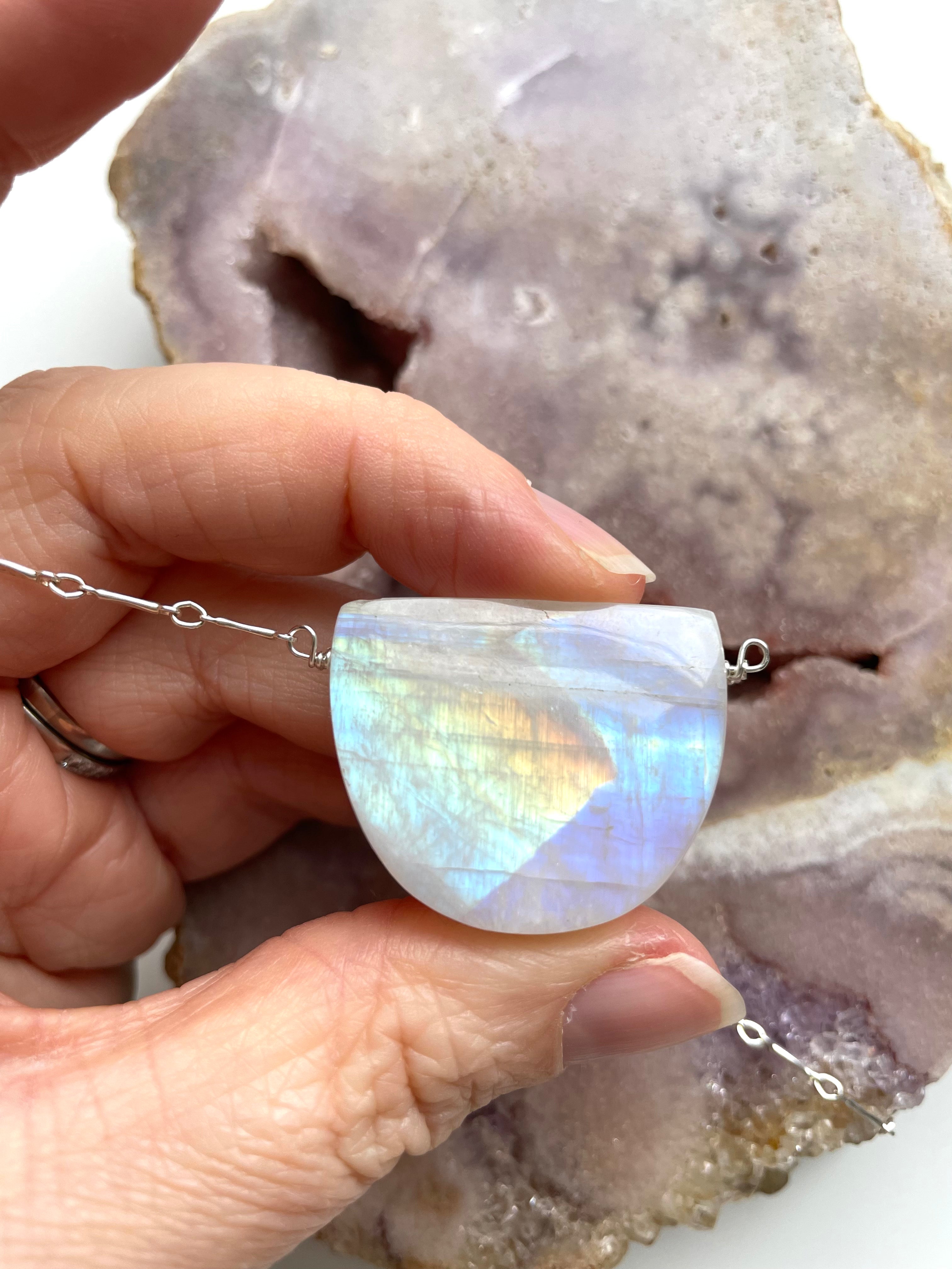 Large Moonstone Pendant Necklace - Sterling Silver Jewelry for Women - Perfect for Weddings, Parties & Everyday Elegance