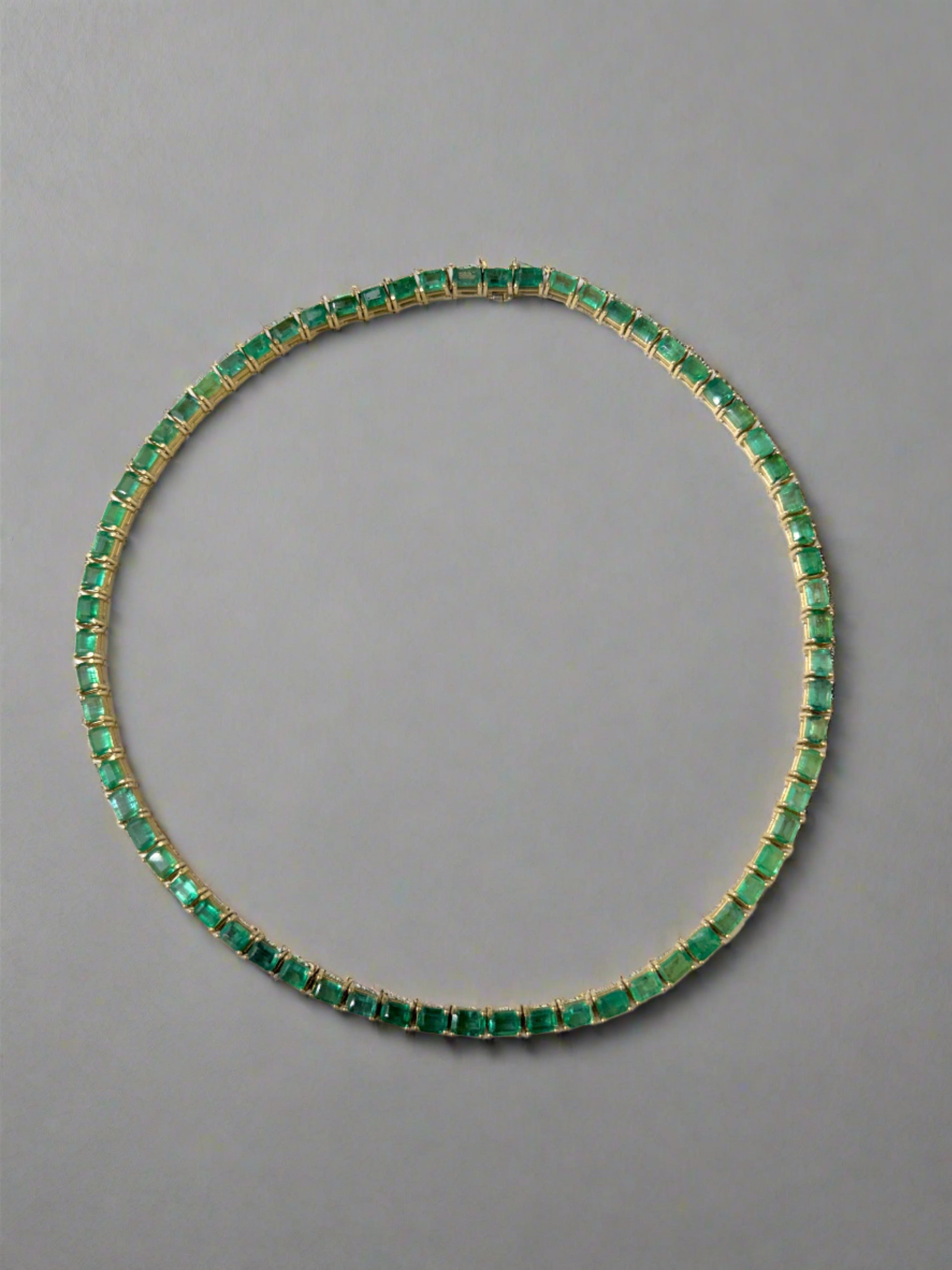 46.28 Carat Large Emerald Cut Prong Tennis Necklace in Solid 14K Yellow Gold | Elegant Jewelry for Weddings, Parties & Special Occasions