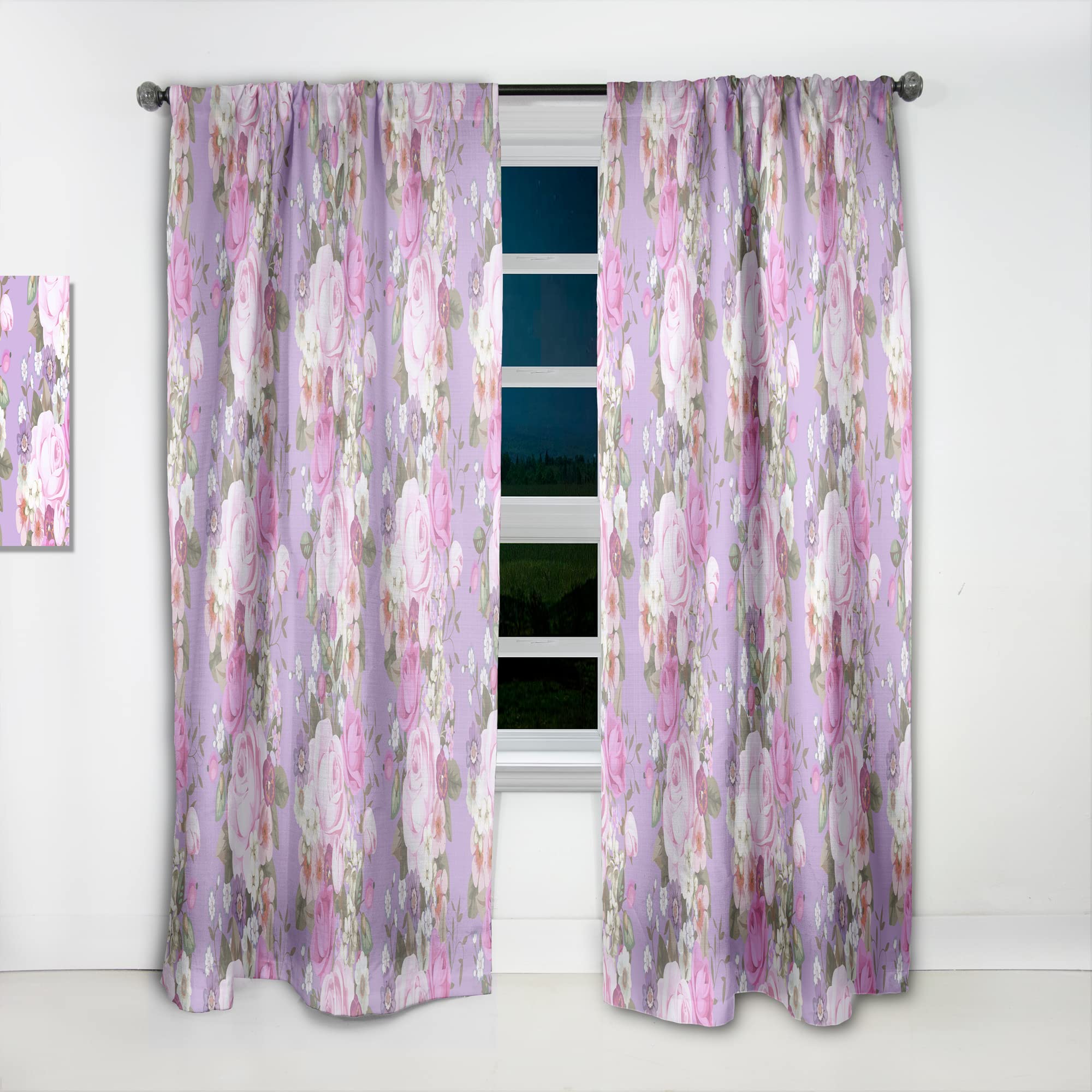 DesignQ Country Rose Pattern Thermal Insulated Curtains - Single Panel 52x84 Inches - Elegant Window Treatments for Bedroom & Living Room - Perfect for Home Decor & Temperature Control