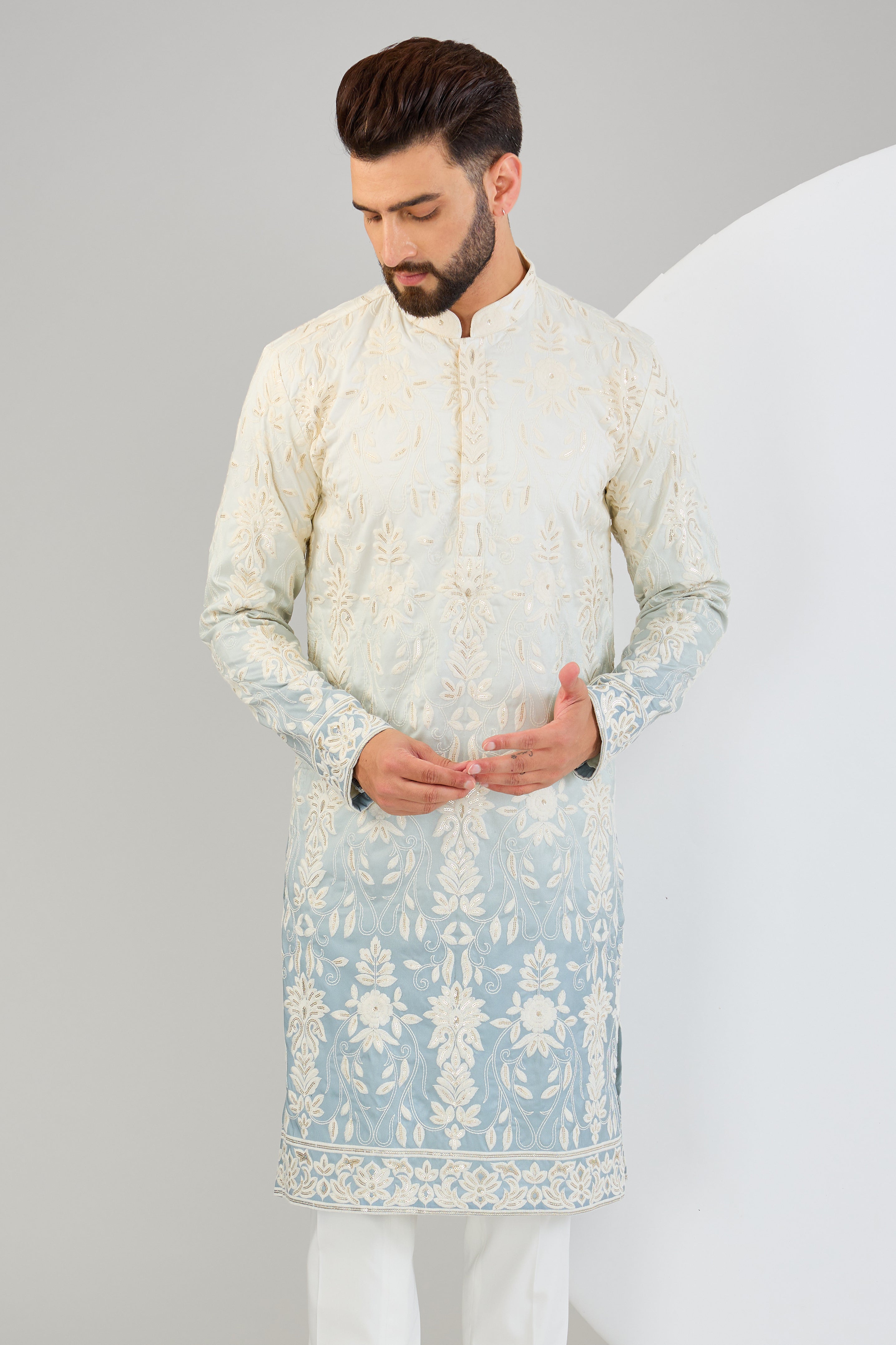 Elegant Ombre Chikankari Kurta with Intricate Sequin & Thread Embroidery - Perfect for Festivals, Weddings & Ethnic Occasions