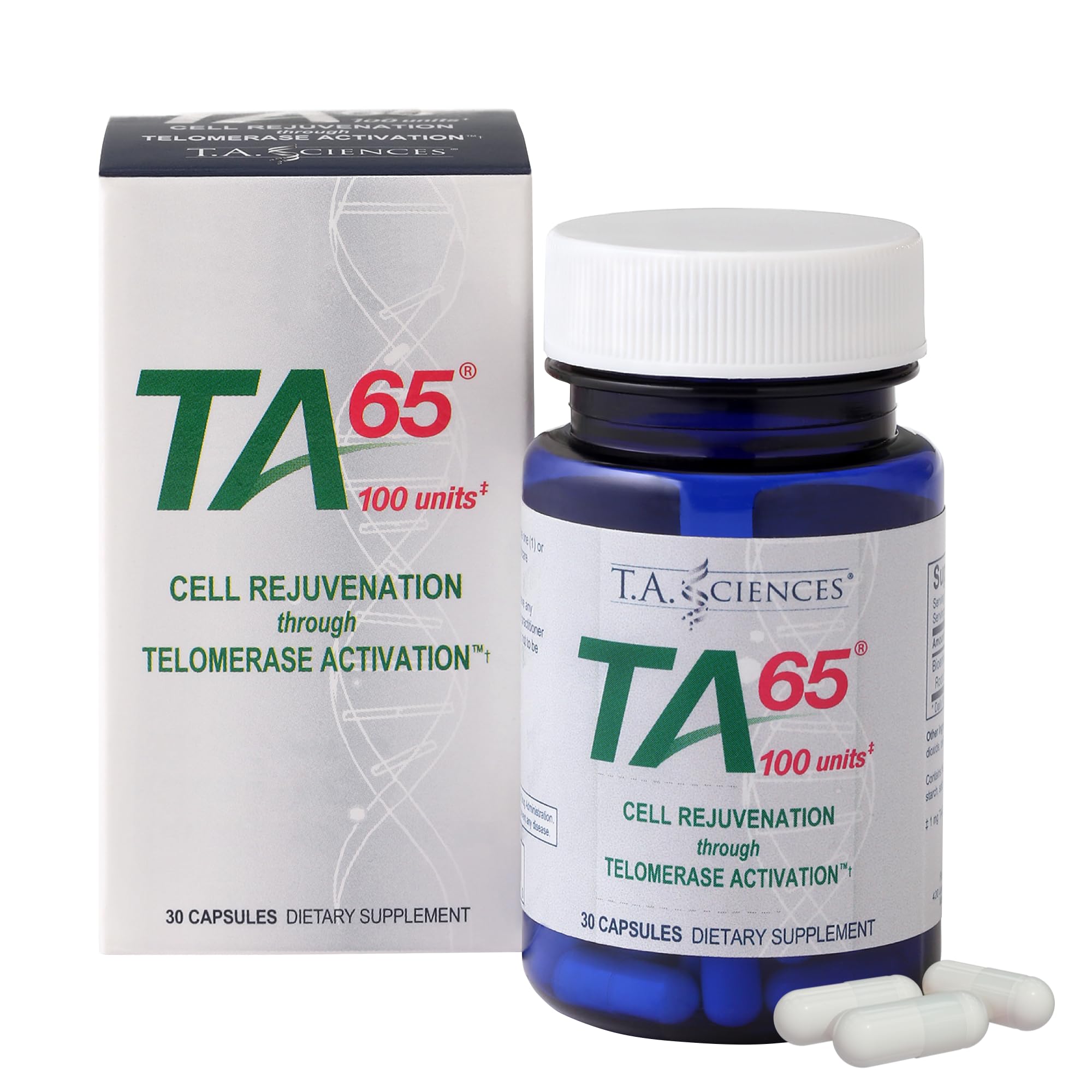 TA-65 Telomerase Activation Supplement - 100 Units, 30 Capsules for Anti-Aging & Cellular Health | Supports Longevity & Vitality | Perfect for Adults Seeking Youthful Energy & Wellness