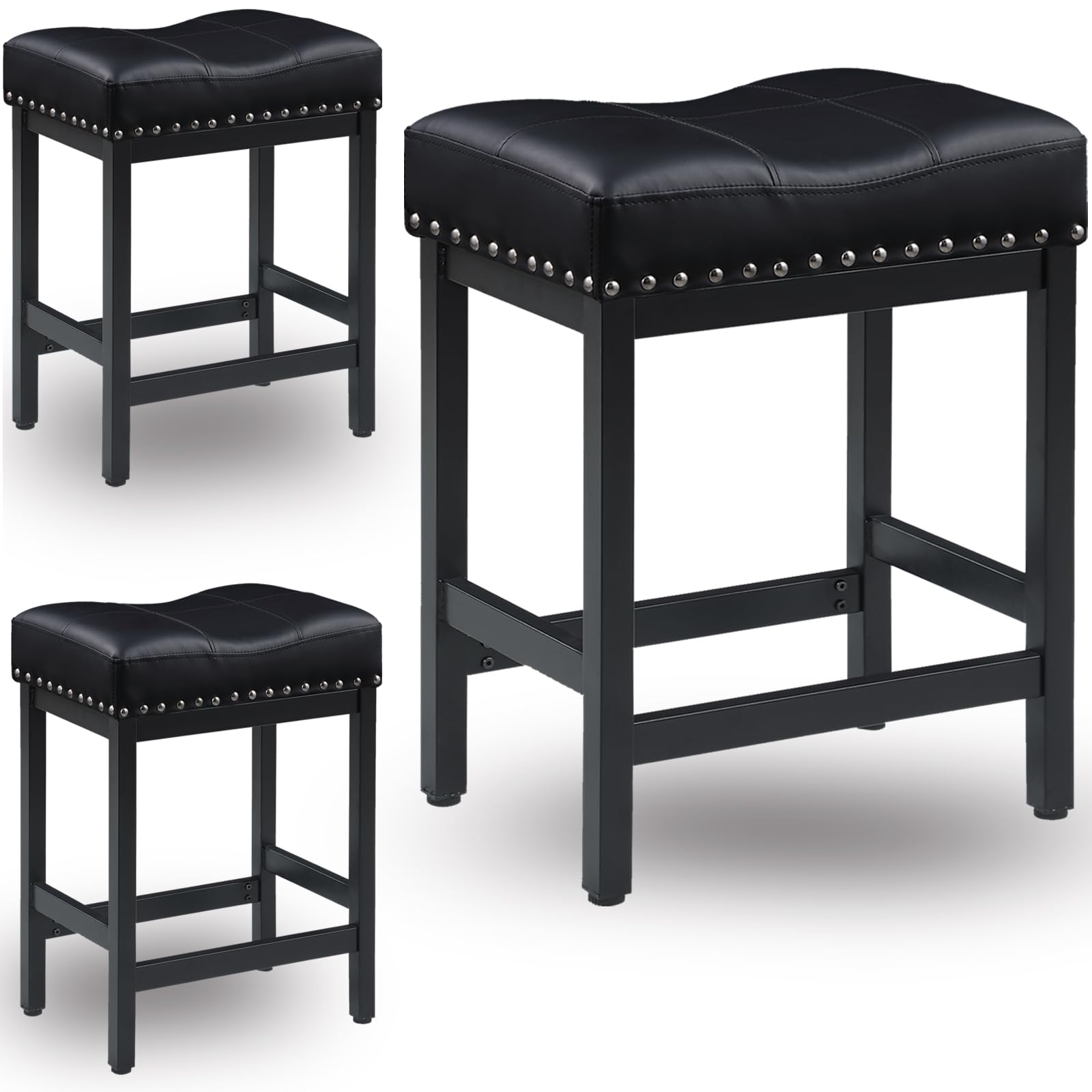 OUllUO Black Bar Stools Set of 2 - 24