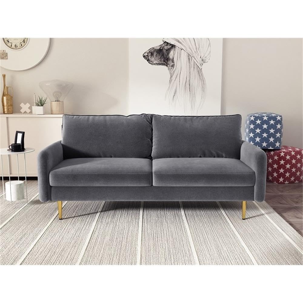 Almor Velvet Living Room Sofa in Gray - Modern Comfortable Couch for Small Spaces, Apartments & Cozy Homes