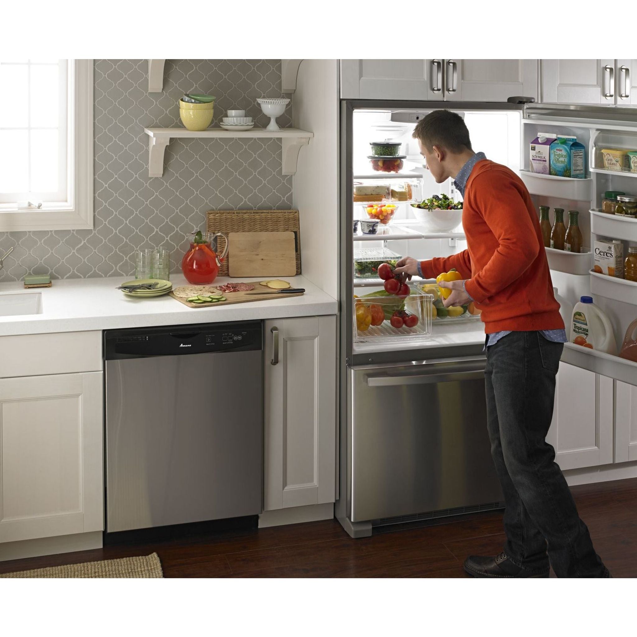Amana Bottom Mount Refrigerator (ABB2224BRM) - 24.5 Cu. Ft. Stainless Steel French Door Fridge with Adjustable Shelves & LED Lighting - Perfect for Modern Kitchens & Open-Concept Homes