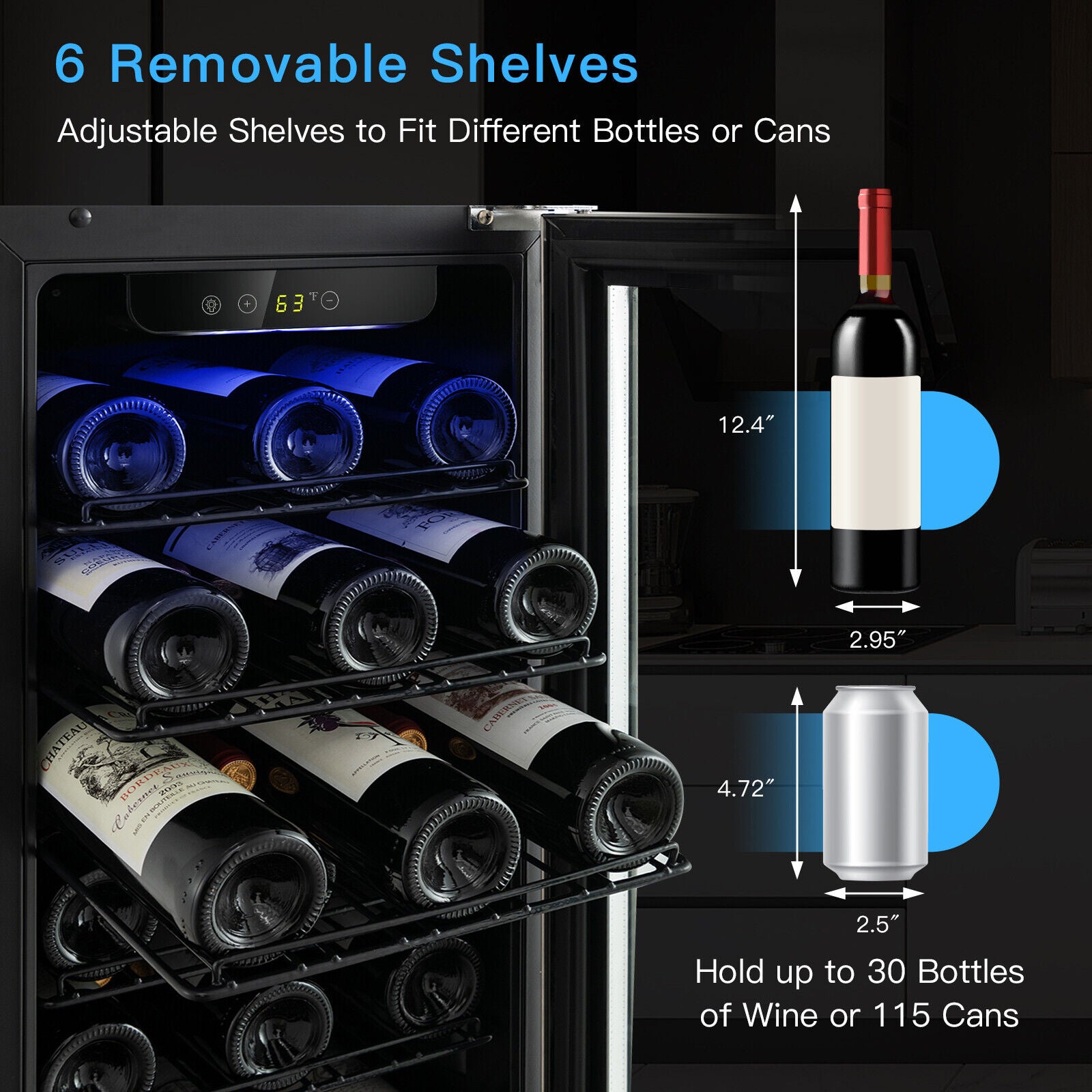 Costway 2.9 Cu.ft Stainless Steel Wine Cooler Refrigerator - 30 Bottle Capacity, Digital Temperature Control with Memory Function for Home Bar, Kitchen, or Restaurant Use