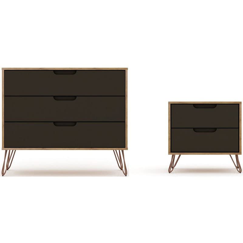 Mid-Century Modern 3-Drawer Bedroom Dresser with Nightstand Set - Manhattan Comfort Rockefeller Dresser in Textured Grey - Perfect for Bedroom Storage & Organization